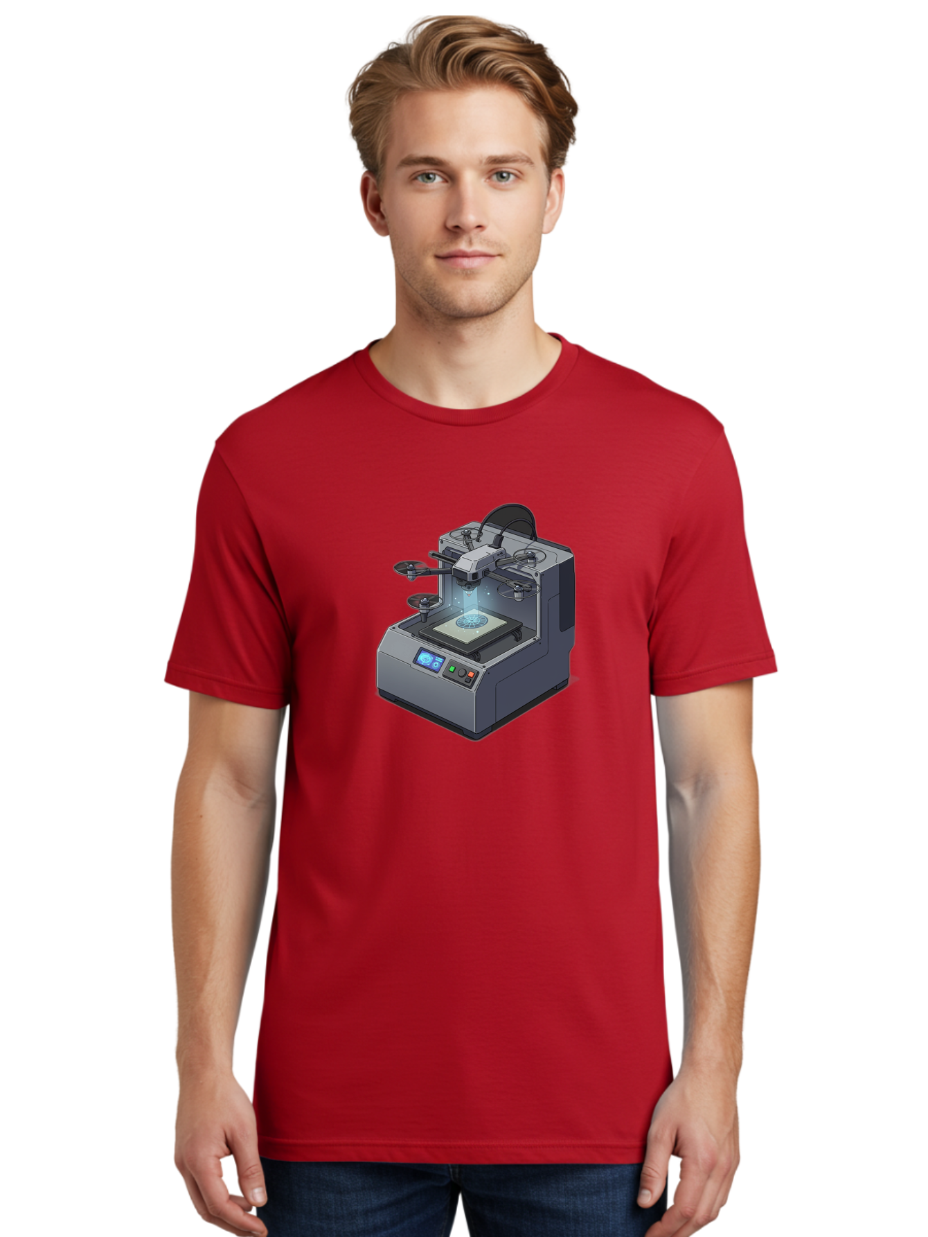 3D-Printer-20 Men'S Graphic Tee, 100% Cotton, Comfortable Casual Summer Wear, Machine Washable, 3D Printing Technology, Futuristic Design, Digital Fabrication, Rapid Prototyping, Additive Manufacturing, Drone Assembly, Robotic Arms, Baa014