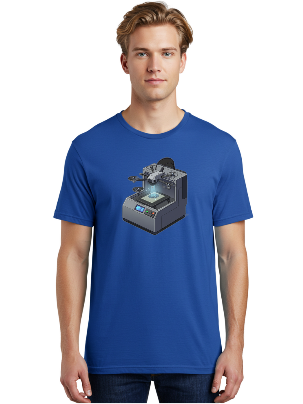 3D-Printer-20 Men'S Graphic Tee, 100% Cotton, Comfortable Casual Summer Wear, Machine Washable, 3D Printing Technology, Futuristic Design, Digital Fabrication, Rapid Prototyping, Additive Manufacturing, Drone Assembly, Robotic Arms, Baa014