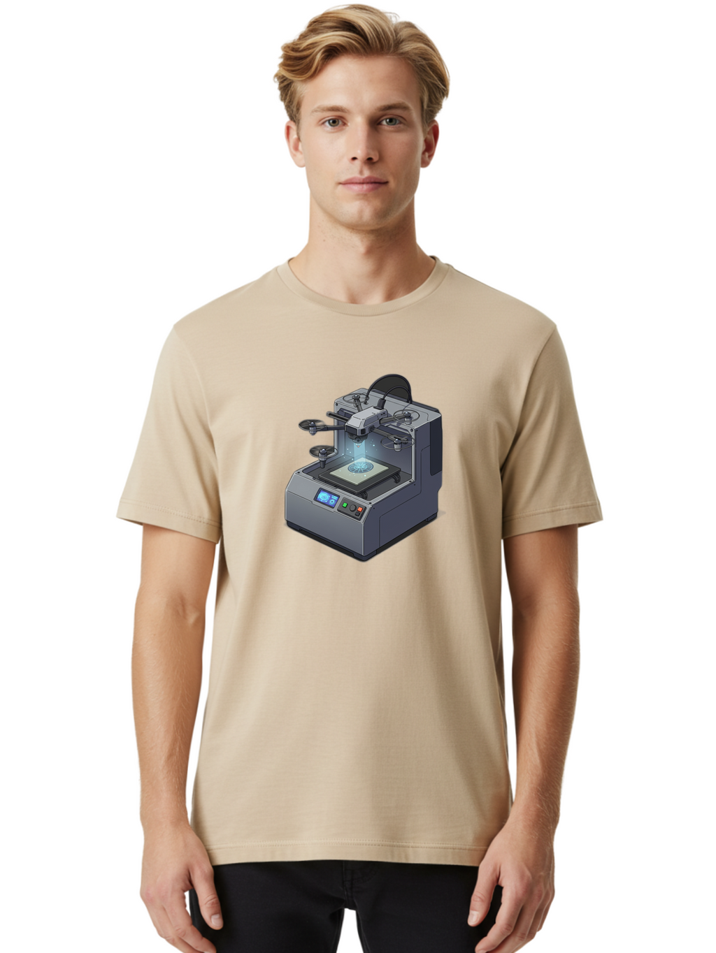 3D-Printer-20 Men'S Graphic Tee, 100% Cotton, Comfortable Casual Summer Wear, Machine Washable, 3D Printing Technology, Futuristic Design, Digital Fabrication, Rapid Prototyping, Additive Manufacturing, Drone Assembly, Robotic Arms, Baa014