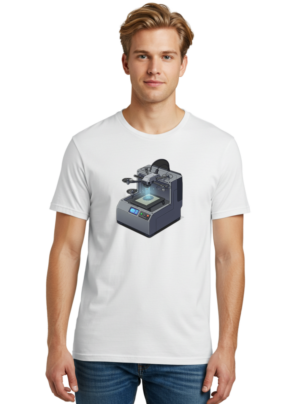 3D-Printer-20 Men'S Graphic Tee, 100% Cotton, Comfortable Casual Summer Wear, Machine Washable, 3D Printing Technology, Futuristic Design, Digital Fabrication, Rapid Prototyping, Additive Manufacturing, Drone Assembly, Robotic Arms, Baa014