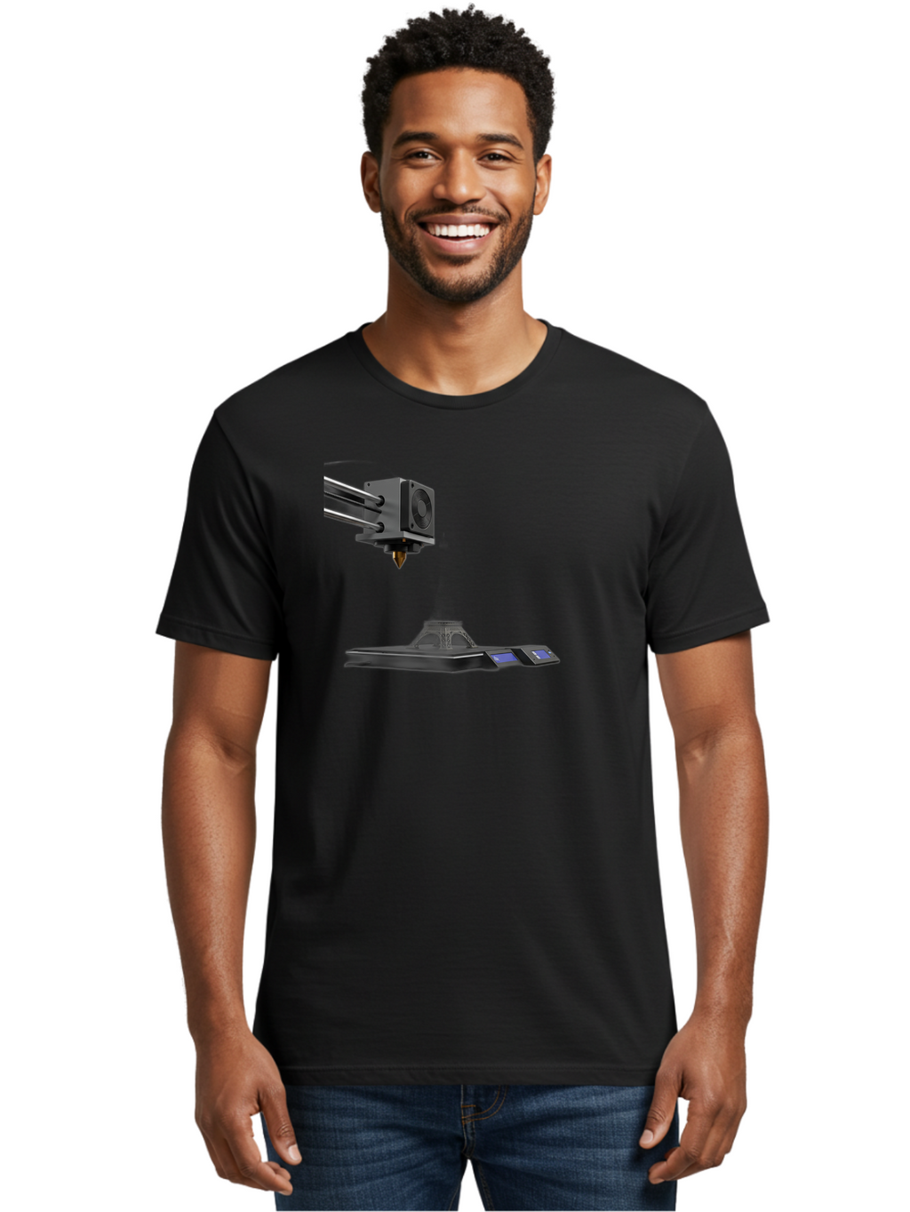 3D-Printer-21 Men'S Graphic Tee, 100% Cotton, Comfortable Casual Summer Wear, Machine Washable, 3D Printing Technology, Additive Manufacturing, Digital Fabrication, Printer Head, 3D Model Creation, Modern Innovation, Futuristic Design, Baa015
