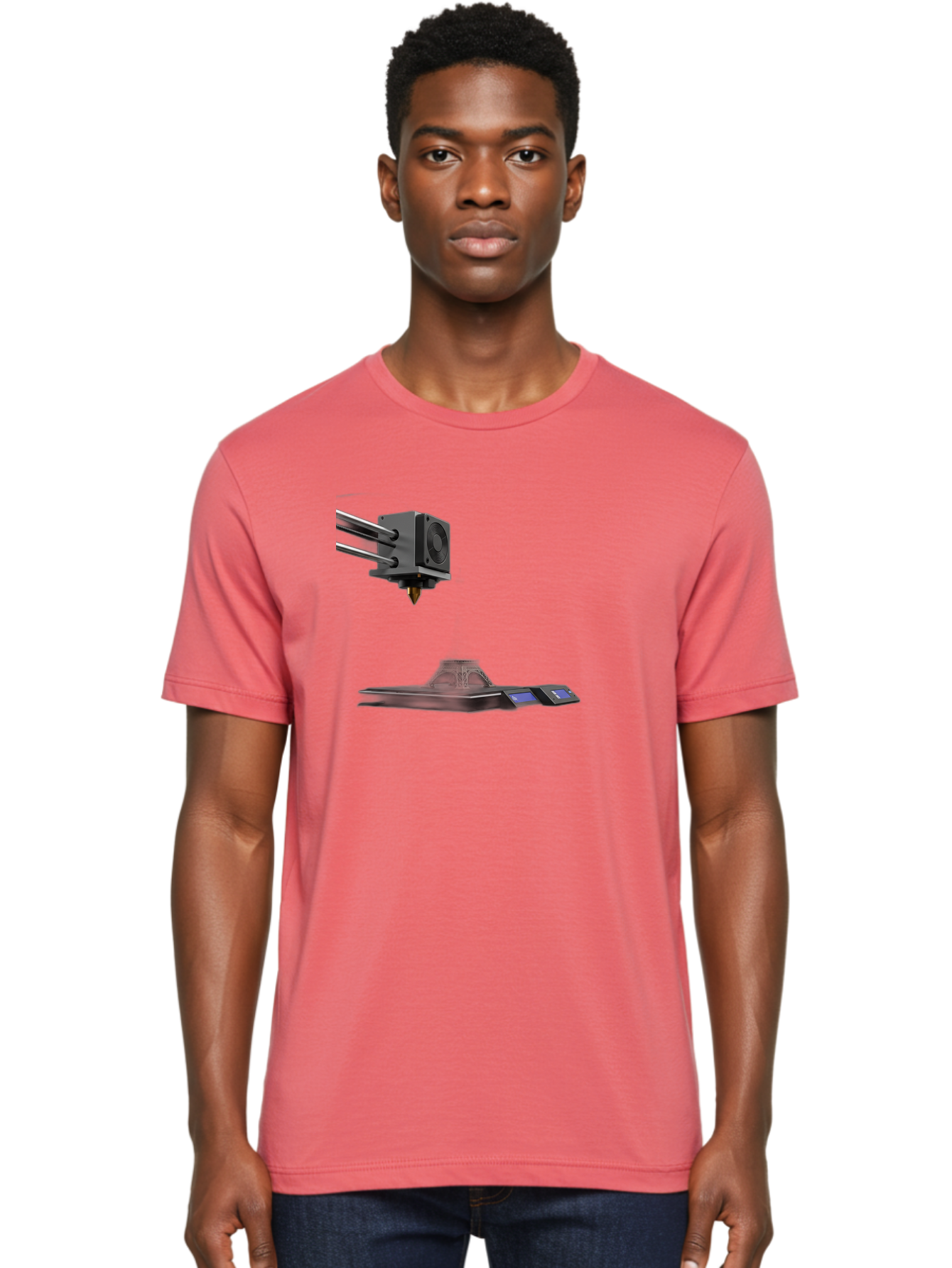 3D-Printer-21 Men'S Graphic Tee, 100% Cotton, Comfortable Casual Summer Wear, Machine Washable, 3D Printing Technology, Additive Manufacturing, Digital Fabrication, Printer Head, 3D Model Creation, Modern Innovation, Futuristic Design, Baa015