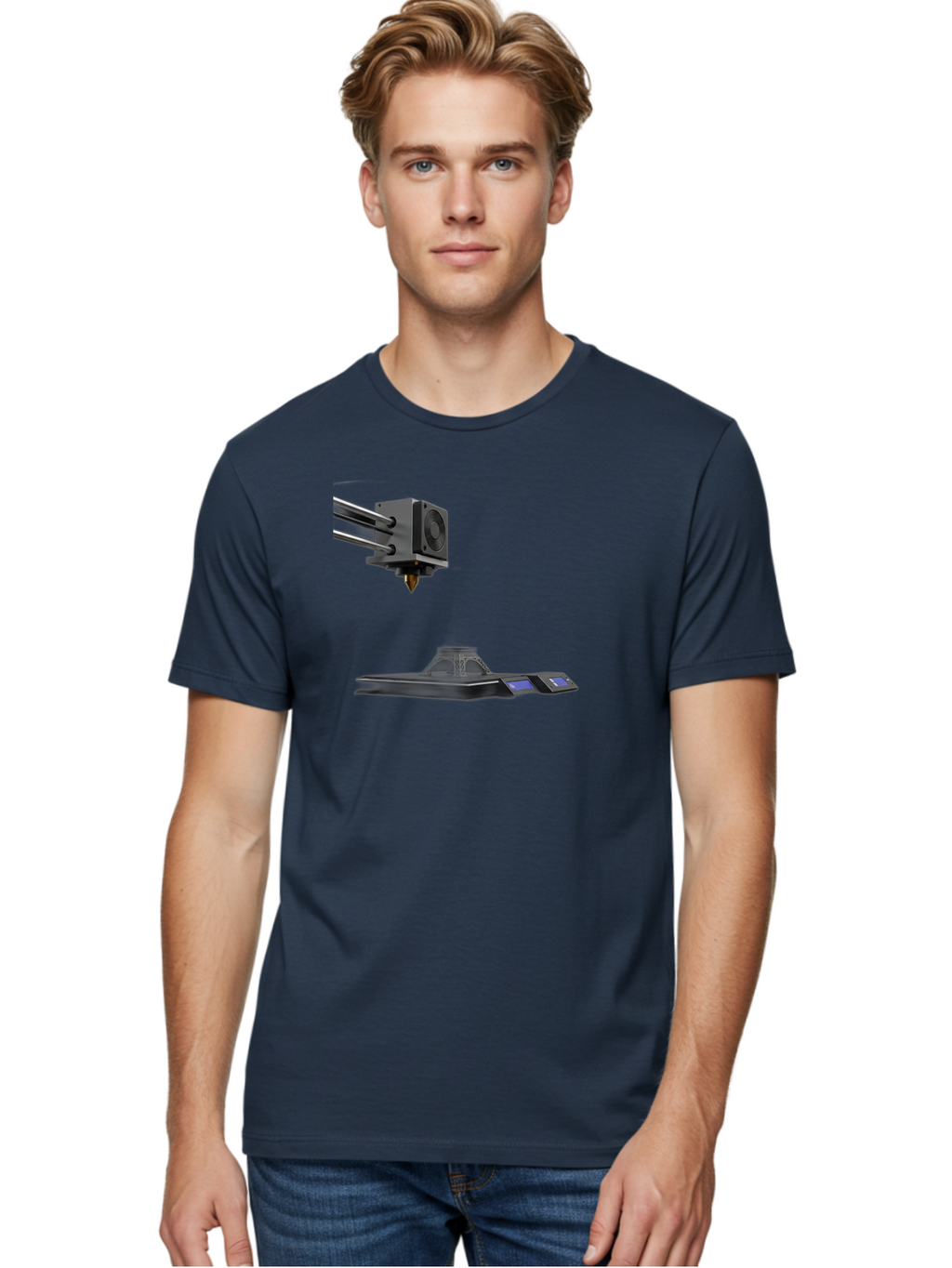 3D-Printer-21 Men'S Graphic Tee, 100% Cotton, Comfortable Casual Summer Wear, Machine Washable, 3D Printing Technology, Additive Manufacturing, Digital Fabrication, Printer Head, 3D Model Creation, Modern Innovation, Futuristic Design, Baa015