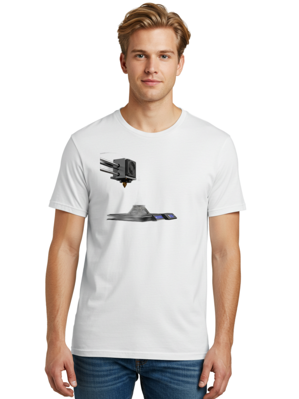 3D-Printer-21 Men'S Graphic Tee, 100% Cotton, Comfortable Casual Summer Wear, Machine Washable, 3D Printing Technology, Additive Manufacturing, Digital Fabrication, Printer Head, 3D Model Creation, Modern Innovation, Futuristic Design, Baa015