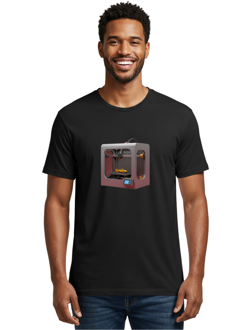3D-Printer-24 Men'S Graphic Tee, 100% Cotton, Comfortable Casual Summer Wear, Machine Washable, 3D Printing Technology, Additive Manufacturing, 3D Printed Car Model, Futuristic Design, Digital Fabrication, Rapid Prototyping, 3D Modeling, Baa018