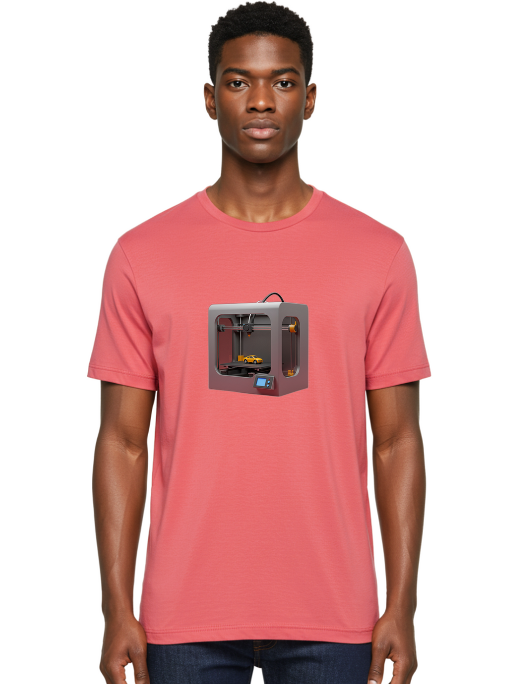 3D-Printer-24 Men'S Graphic Tee, 100% Cotton, Comfortable Casual Summer Wear, Machine Washable, 3D Printing Technology, Additive Manufacturing, 3D Printed Car Model, Futuristic Design, Digital Fabrication, Rapid Prototyping, 3D Modeling, Baa018