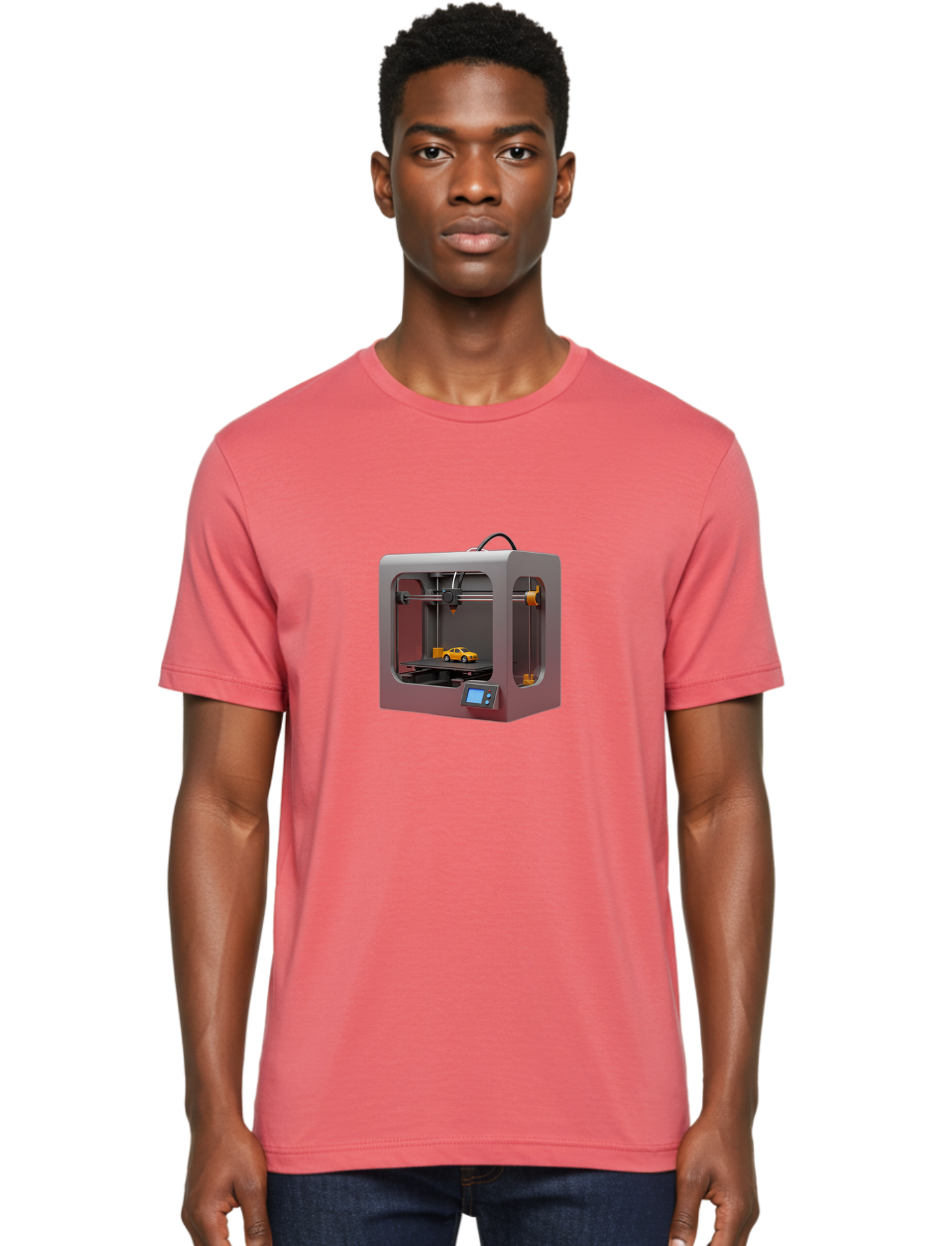 3D-Printer-24 Men'S Graphic Tee, 100% Cotton, Comfortable Casual Summer Wear, Machine Washable, 3D Printing Technology, Additive Manufacturing, 3D Printed Car Model, Futuristic Design, Digital Fabrication, Rapid Prototyping, 3D Modeling, Baa018