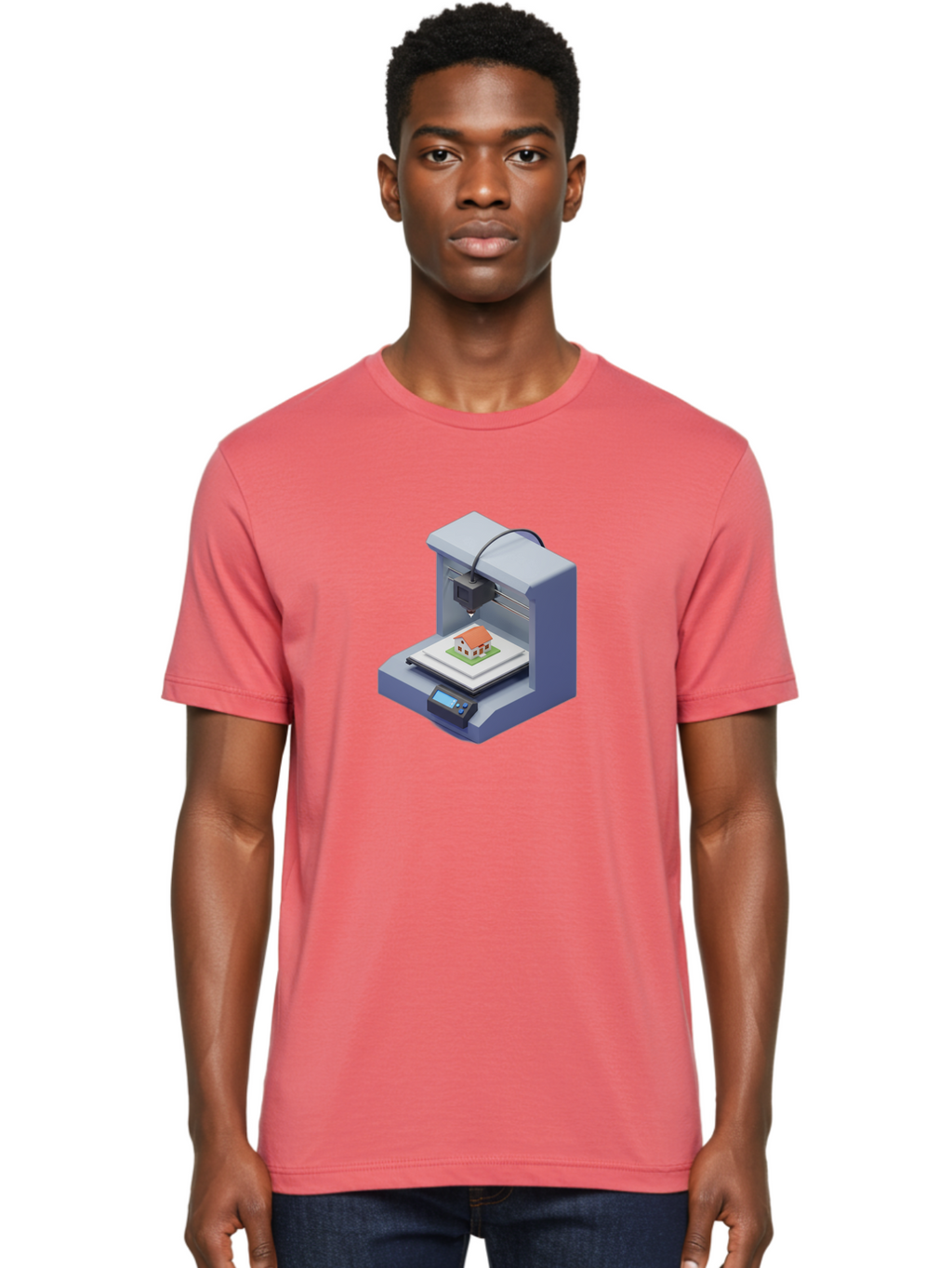 3D-Printer-25 Men'S Graphic Tee, 100% Cotton, Comfortable Casual Summer Wear, Machine Washable, 3D Printing Technology, House Model, Additive Manufacturing, Digital Fabrication, Rapid Prototyping, Modern Architecture, Futuristic Design, Baa019