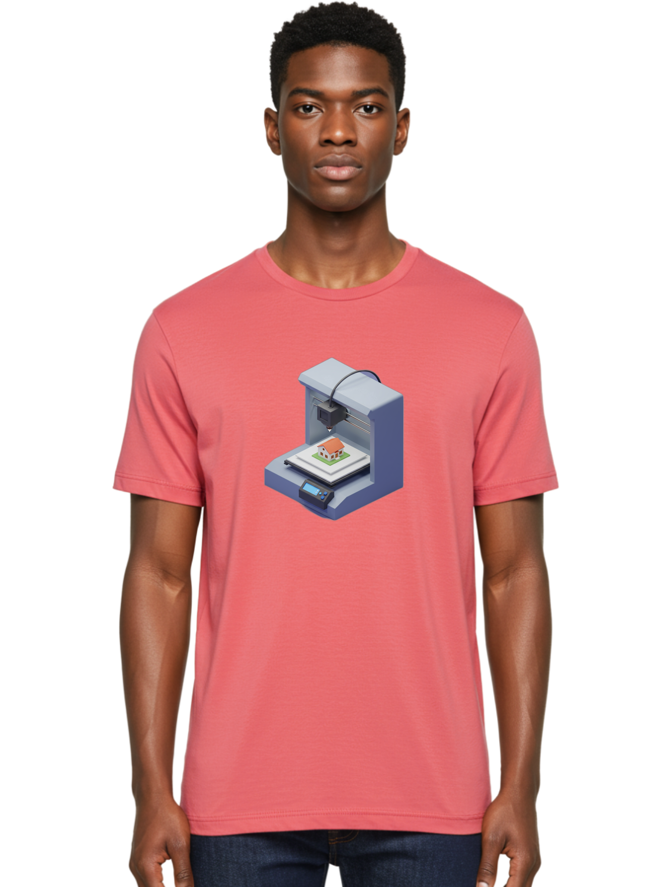 3D-Printer-25 Men'S Graphic Tee, 100% Cotton, Comfortable Casual Summer Wear, Machine Washable, 3D Printing Technology, House Model, Additive Manufacturing, Digital Fabrication, Rapid Prototyping, Modern Architecture, Futuristic Design, Baa019