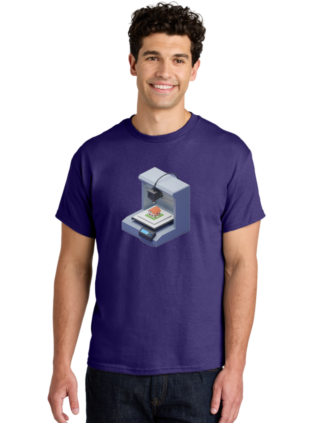 3D-Printer-25 Men'S Graphic Tee, 100% Cotton, Comfortable Casual Summer Wear, Machine Washable, 3D Printing Technology, House Model, Additive Manufacturing, Digital Fabrication, Rapid Prototyping, Modern Architecture, Futuristic Design, Baa019