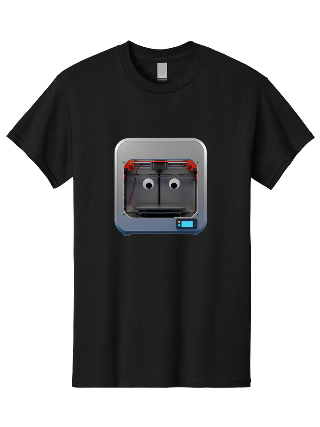 3D-Printer-27 Men'S Graphic Tee, 100% Cotton, Comfortable Casual Summer Wear, Machine Washable, 3D Printing Technology, Additive Manufacturing, Digital Fabrication, Printer Interior, Gray Metal Frame, Orange Accents, Control Panel, Baa021
