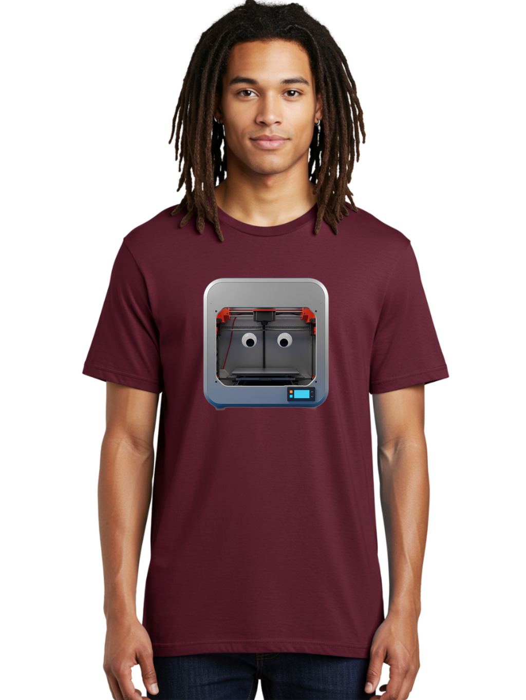 3D-Printer-27 Men'S Graphic Tee, 100% Cotton, Comfortable Casual Summer Wear, Machine Washable, 3D Printing Technology, Additive Manufacturing, Digital Fabrication, Printer Interior, Gray Metal Frame, Orange Accents, Control Panel, Baa021