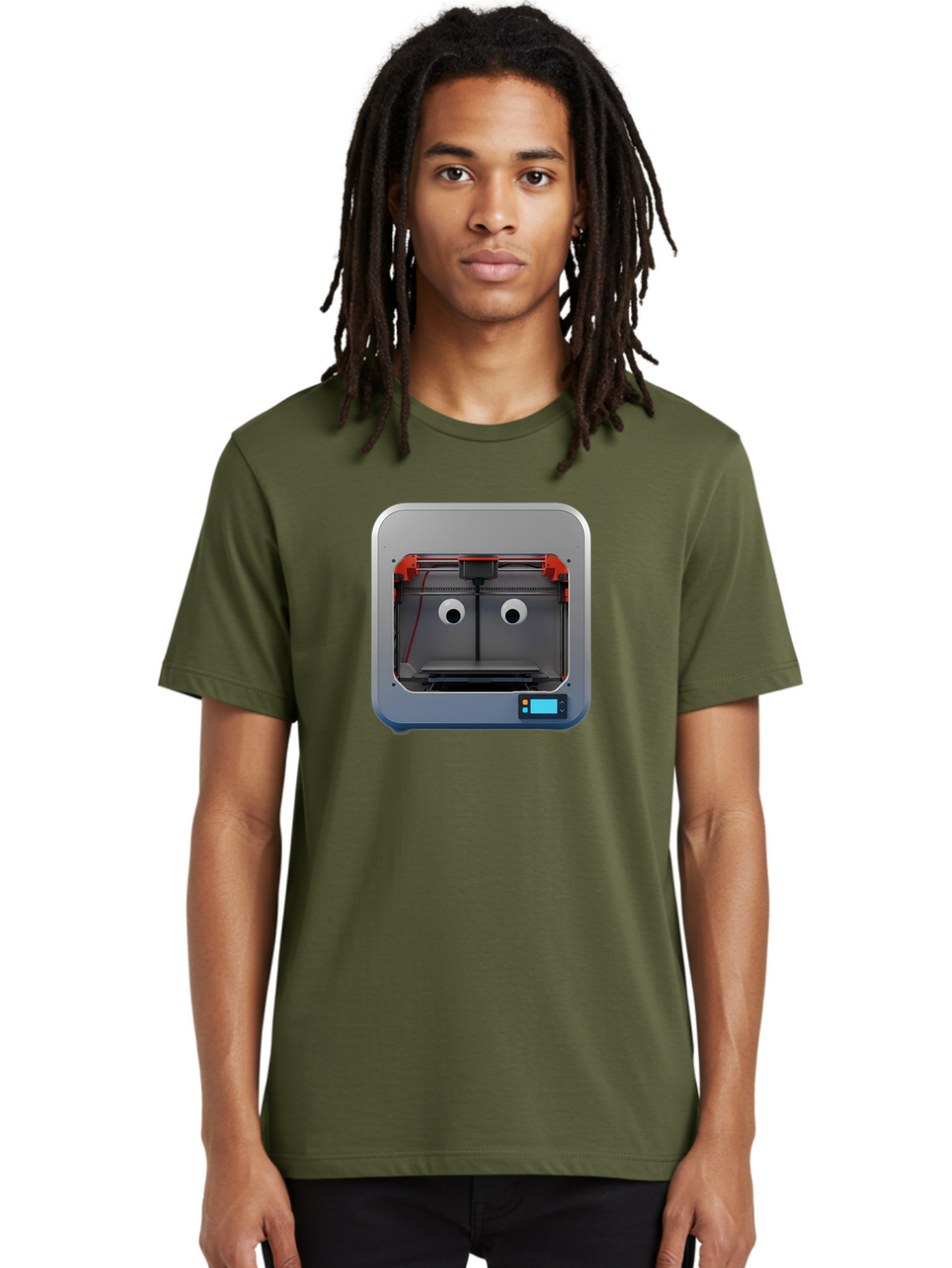 3D-Printer-27 Men'S Graphic Tee, 100% Cotton, Comfortable Casual Summer Wear, Machine Washable, 3D Printing Technology, Additive Manufacturing, Digital Fabrication, Printer Interior, Gray Metal Frame, Orange Accents, Control Panel, Baa021