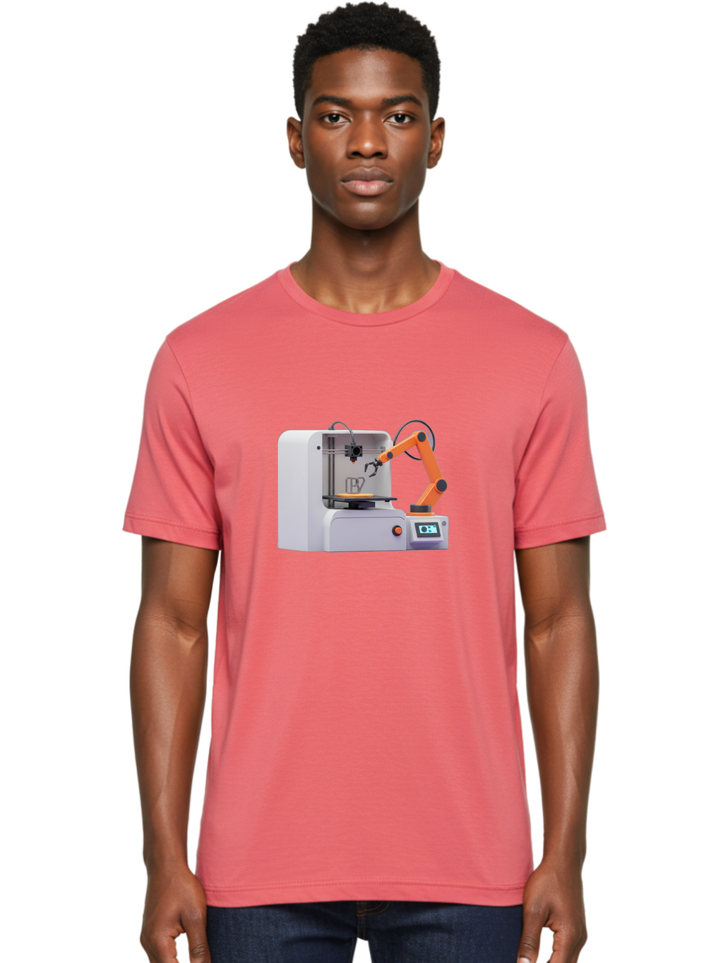 3D-Printer-28 Men'S Graphic Tee, 100% Cotton, Comfortable Casual Summer Wear, Machine Washable, 3D Printing Technology, Robotic Arm, Precision Engineering, Additive Manufacturing, Digital Fabrication, Prototype Development, 3D Modeling Baa022