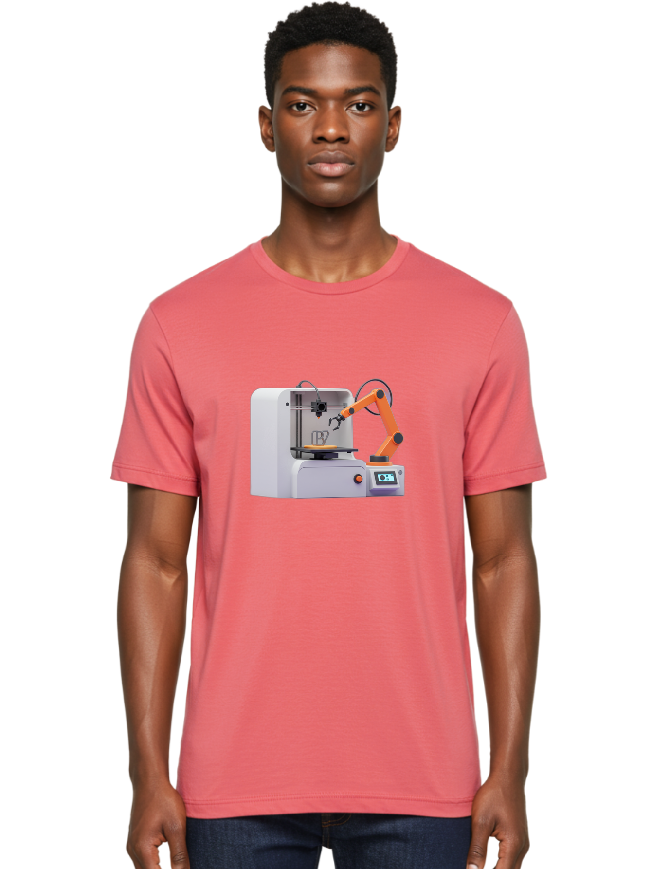 3D-Printer-28 Men'S Graphic Tee, 100% Cotton, Comfortable Casual Summer Wear, Machine Washable, 3D Printing Technology, Robotic Arm, Precision Engineering, Additive Manufacturing, Digital Fabrication, Prototype Development, 3D Modeling Baa022