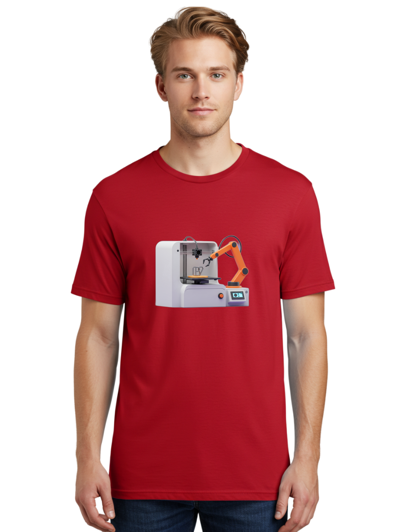 3D-Printer-28 Men'S Graphic Tee, 100% Cotton, Comfortable Casual Summer Wear, Machine Washable, 3D Printing Technology, Robotic Arm, Precision Engineering, Additive Manufacturing, Digital Fabrication, Prototype Development, 3D Modeling Baa022