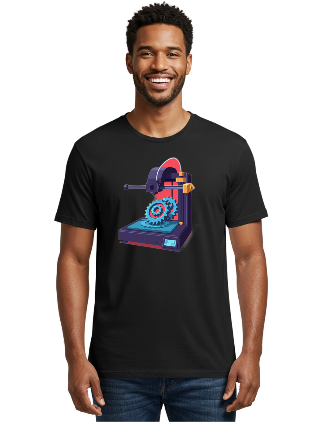 3D-Printer-29 Men'S Graphic Tee, 100% Cotton, Comfortable Casual Summer Wear, Machine Washable, 3D Printing Technology, Additive Manufacturing, Modern Machinery, Mechanical Parts, Digital Fabrication, Innovative Production, Gear Production, Baa023