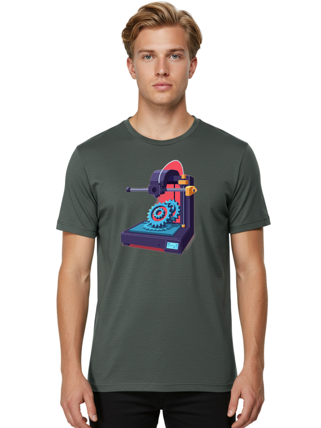 3D-Printer-29 Men'S Graphic Tee, 100% Cotton, Comfortable Casual Summer Wear, Machine Washable, 3D Printing Technology, Additive Manufacturing, Modern Machinery, Mechanical Parts, Digital Fabrication, Innovative Production, Gear Production, Baa023