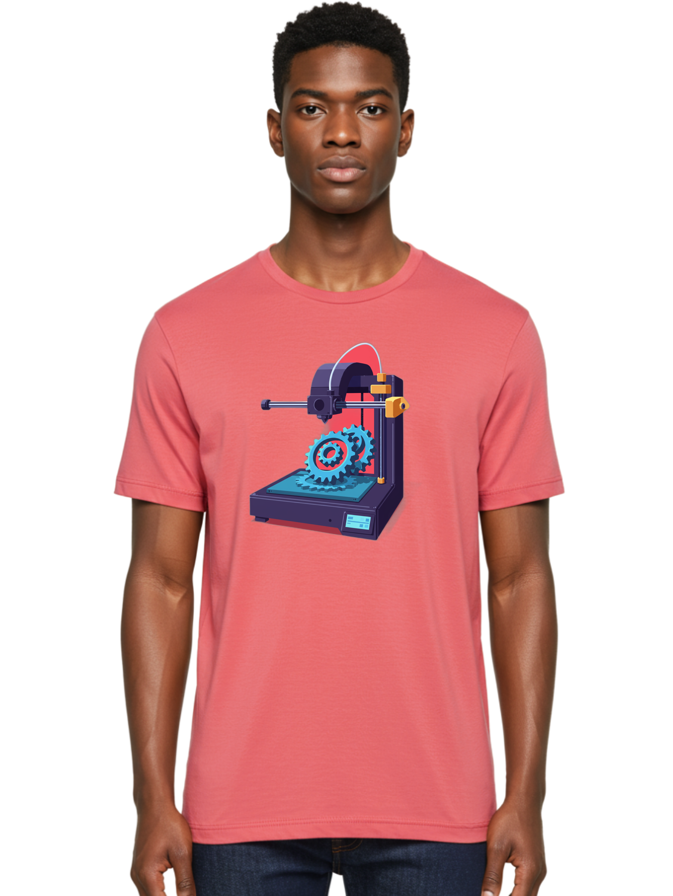 3D-Printer-29 Men'S Graphic Tee, 100% Cotton, Comfortable Casual Summer Wear, Machine Washable, 3D Printing Technology, Additive Manufacturing, Modern Machinery, Mechanical Parts, Digital Fabrication, Innovative Production, Gear Production, Baa023