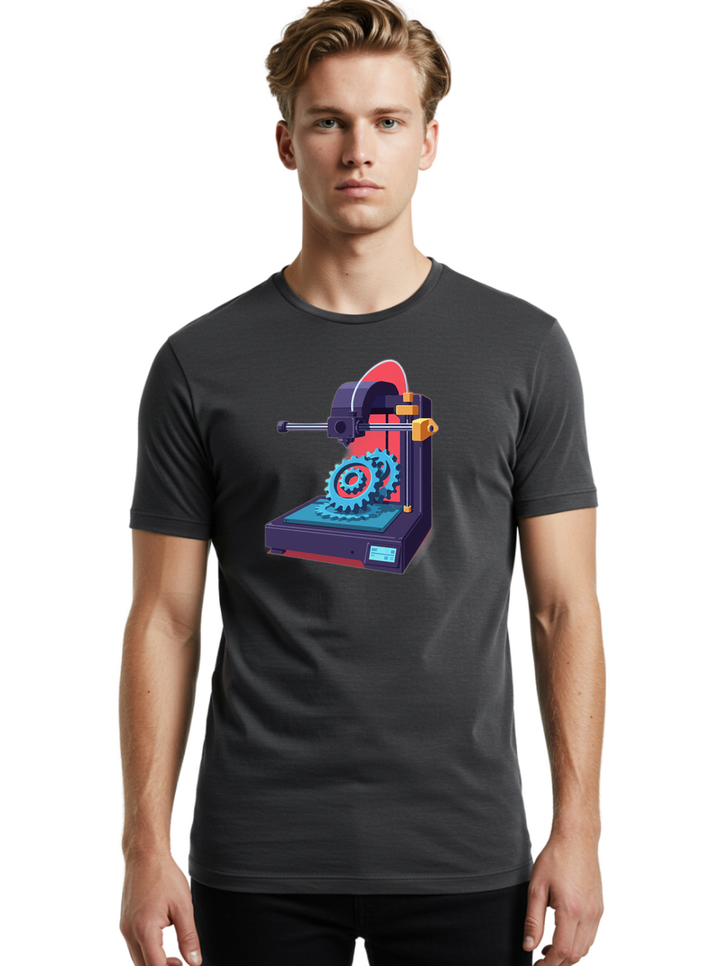 3D-Printer-29 Men'S Graphic Tee, 100% Cotton, Comfortable Casual Summer Wear, Machine Washable, 3D Printing Technology, Additive Manufacturing, Modern Machinery, Mechanical Parts, Digital Fabrication, Innovative Production, Gear Production, Baa023