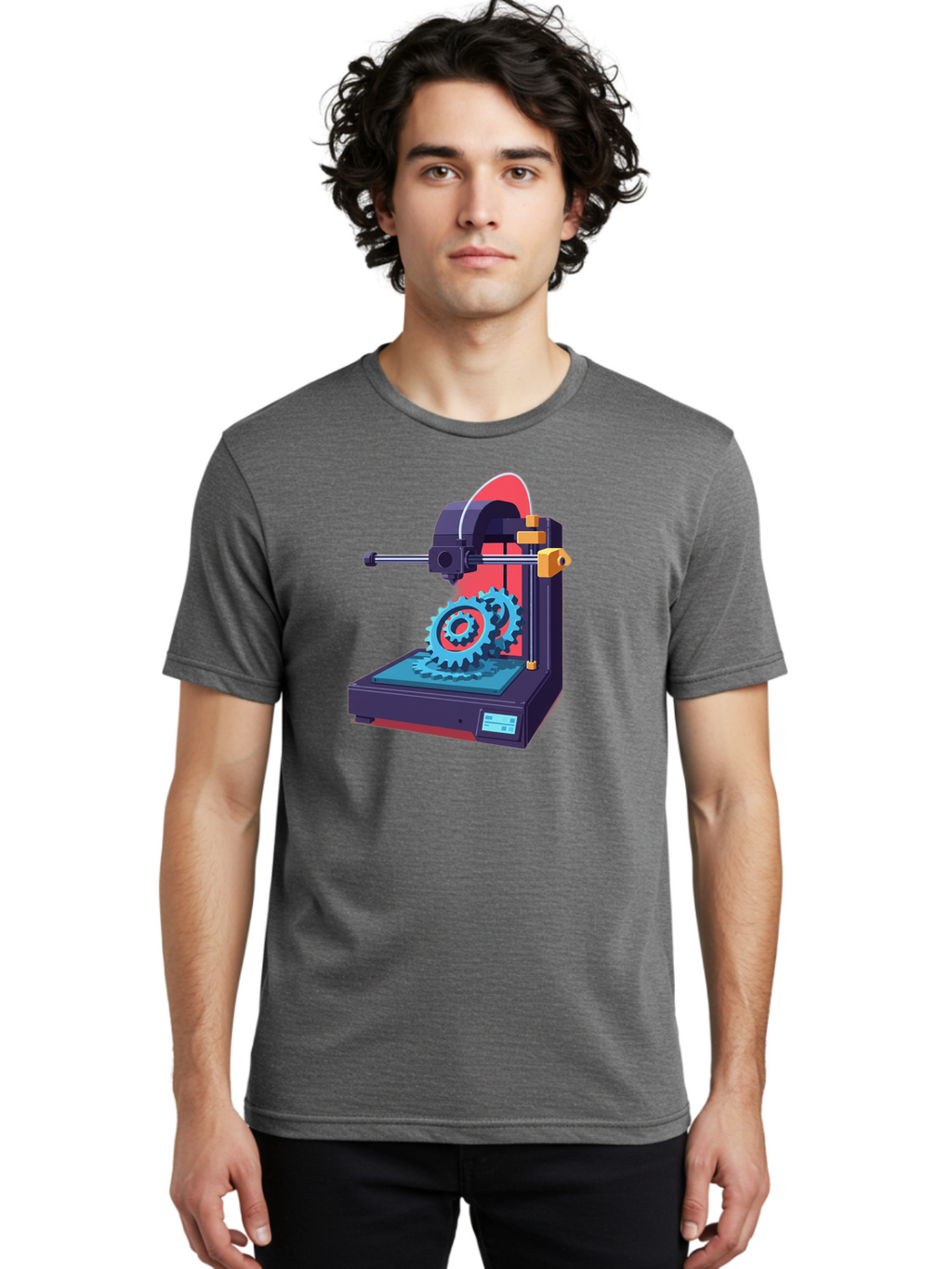 3D-Printer-29 Men'S Graphic Tee, 100% Cotton, Comfortable Casual Summer Wear, Machine Washable, 3D Printing Technology, Additive Manufacturing, Modern Machinery, Mechanical Parts, Digital Fabrication, Innovative Production, Gear Production, Baa023