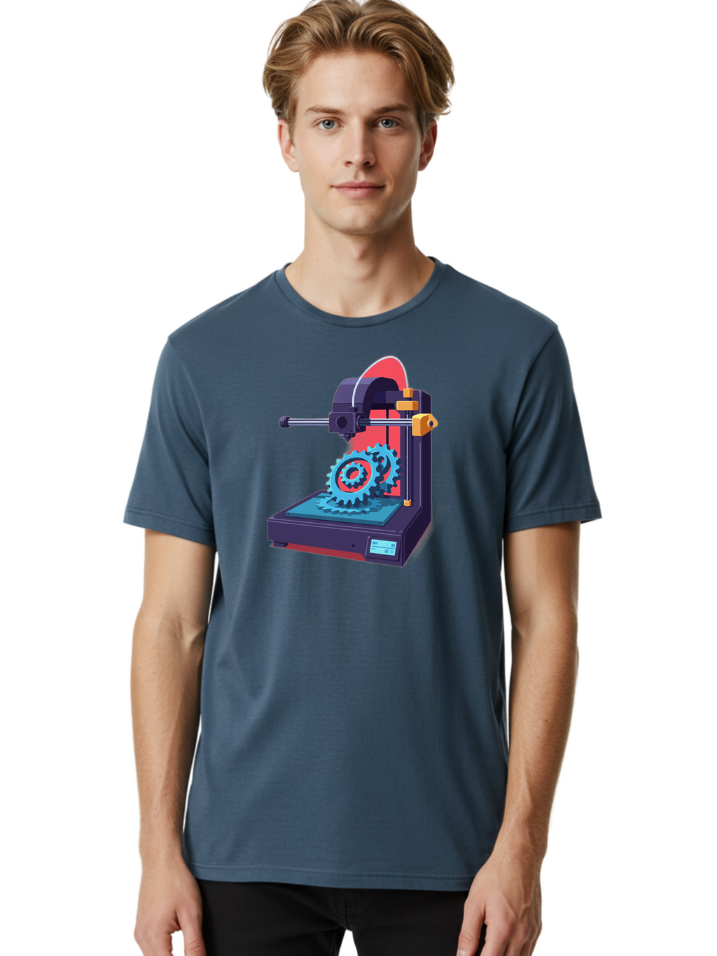 3D-Printer-29 Men'S Graphic Tee, 100% Cotton, Comfortable Casual Summer Wear, Machine Washable, 3D Printing Technology, Additive Manufacturing, Modern Machinery, Mechanical Parts, Digital Fabrication, Innovative Production, Gear Production, Baa023