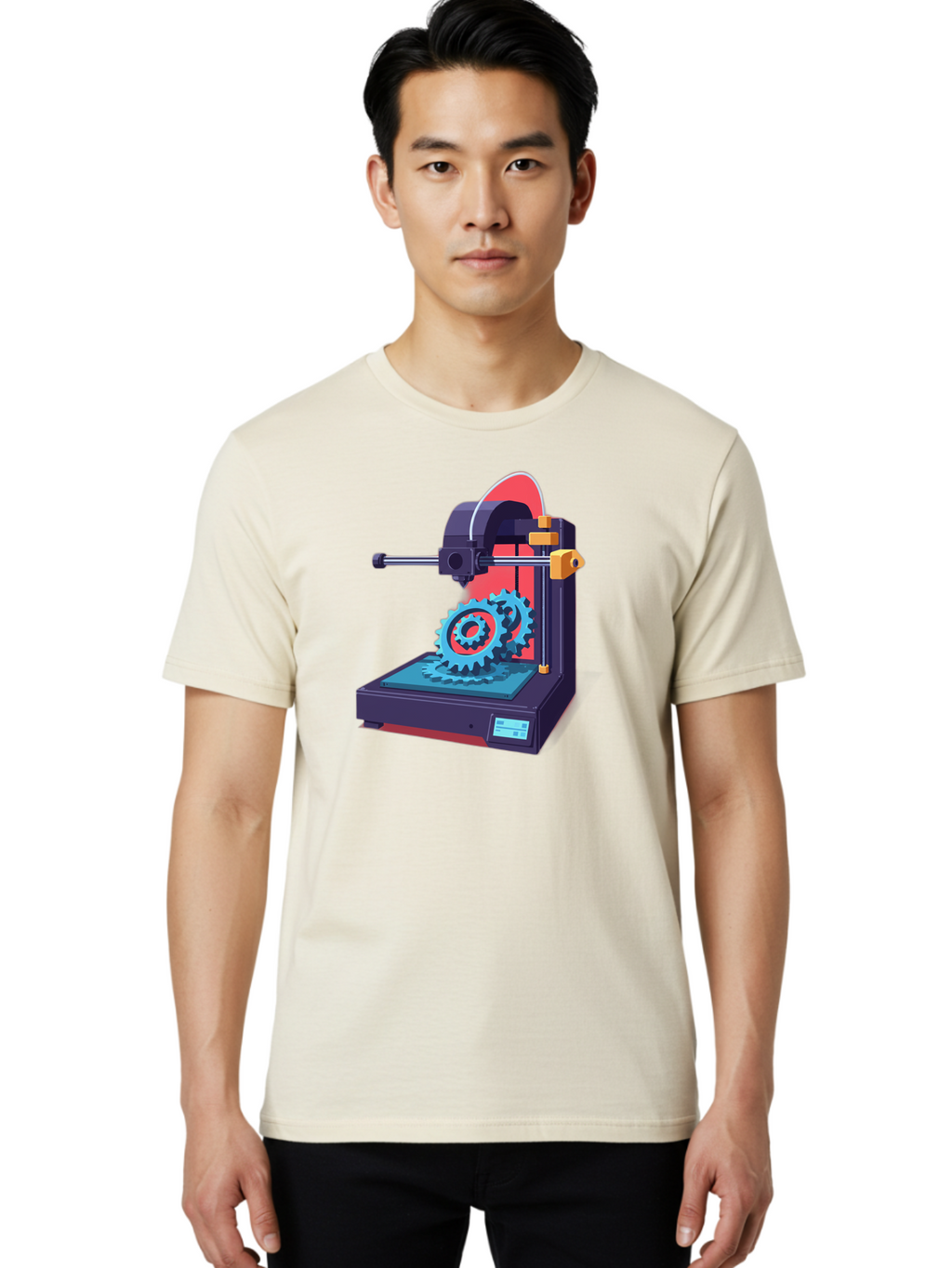 3D-Printer-29 Men'S Graphic Tee, 100% Cotton, Comfortable Casual Summer Wear, Machine Washable, 3D Printing Technology, Additive Manufacturing, Modern Machinery, Mechanical Parts, Digital Fabrication, Innovative Production, Gear Production, Baa023