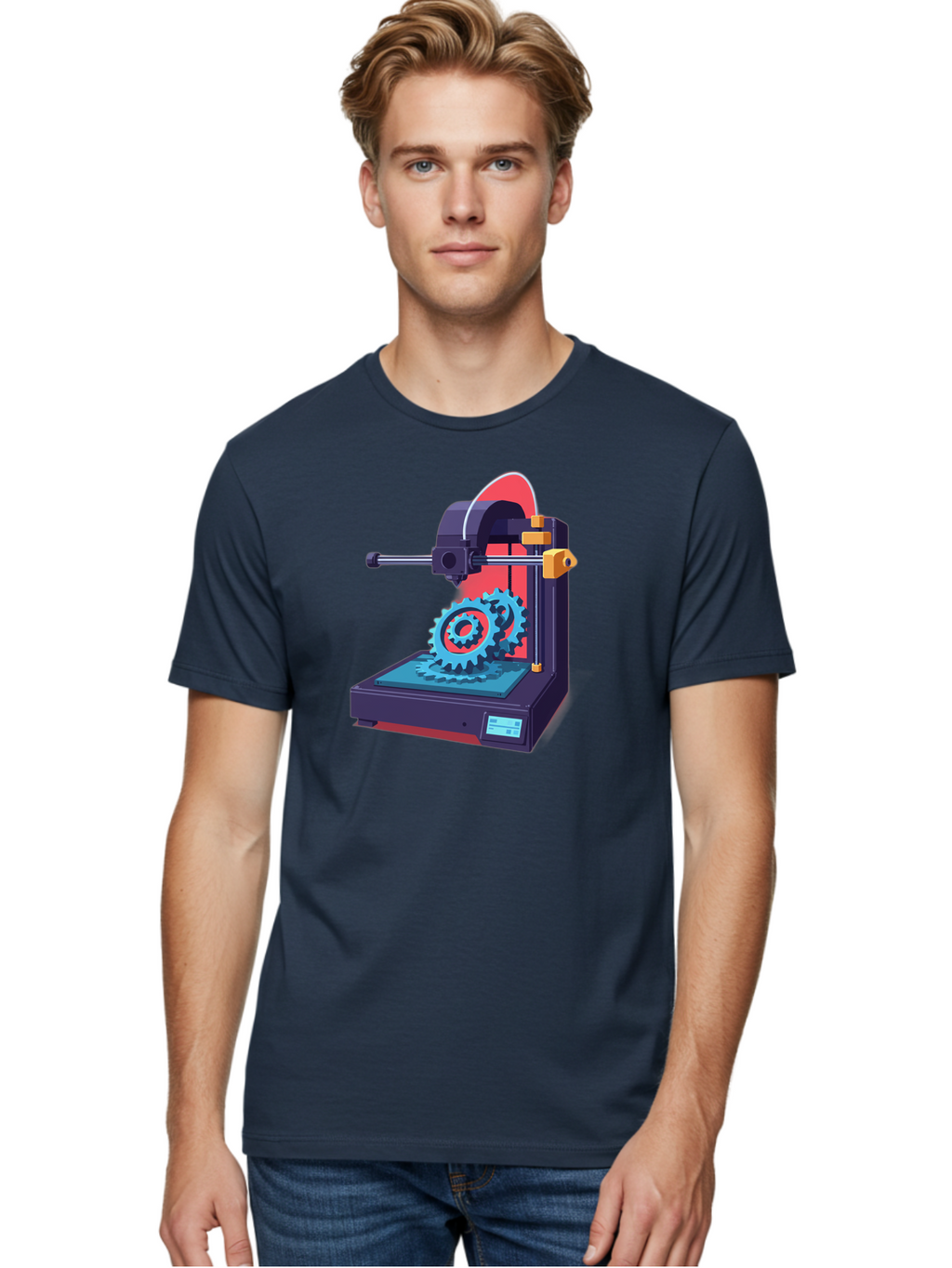 3D-Printer-29 Men'S Graphic Tee, 100% Cotton, Comfortable Casual Summer Wear, Machine Washable, 3D Printing Technology, Additive Manufacturing, Modern Machinery, Mechanical Parts, Digital Fabrication, Innovative Production, Gear Production, Baa023
