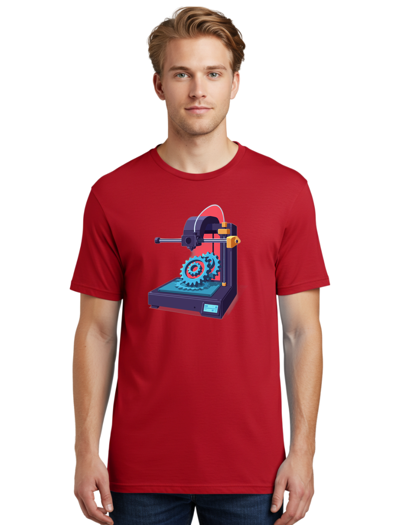 3D-Printer-29 Men'S Graphic Tee, 100% Cotton, Comfortable Casual Summer Wear, Machine Washable, 3D Printing Technology, Additive Manufacturing, Modern Machinery, Mechanical Parts, Digital Fabrication, Innovative Production, Gear Production, Baa023