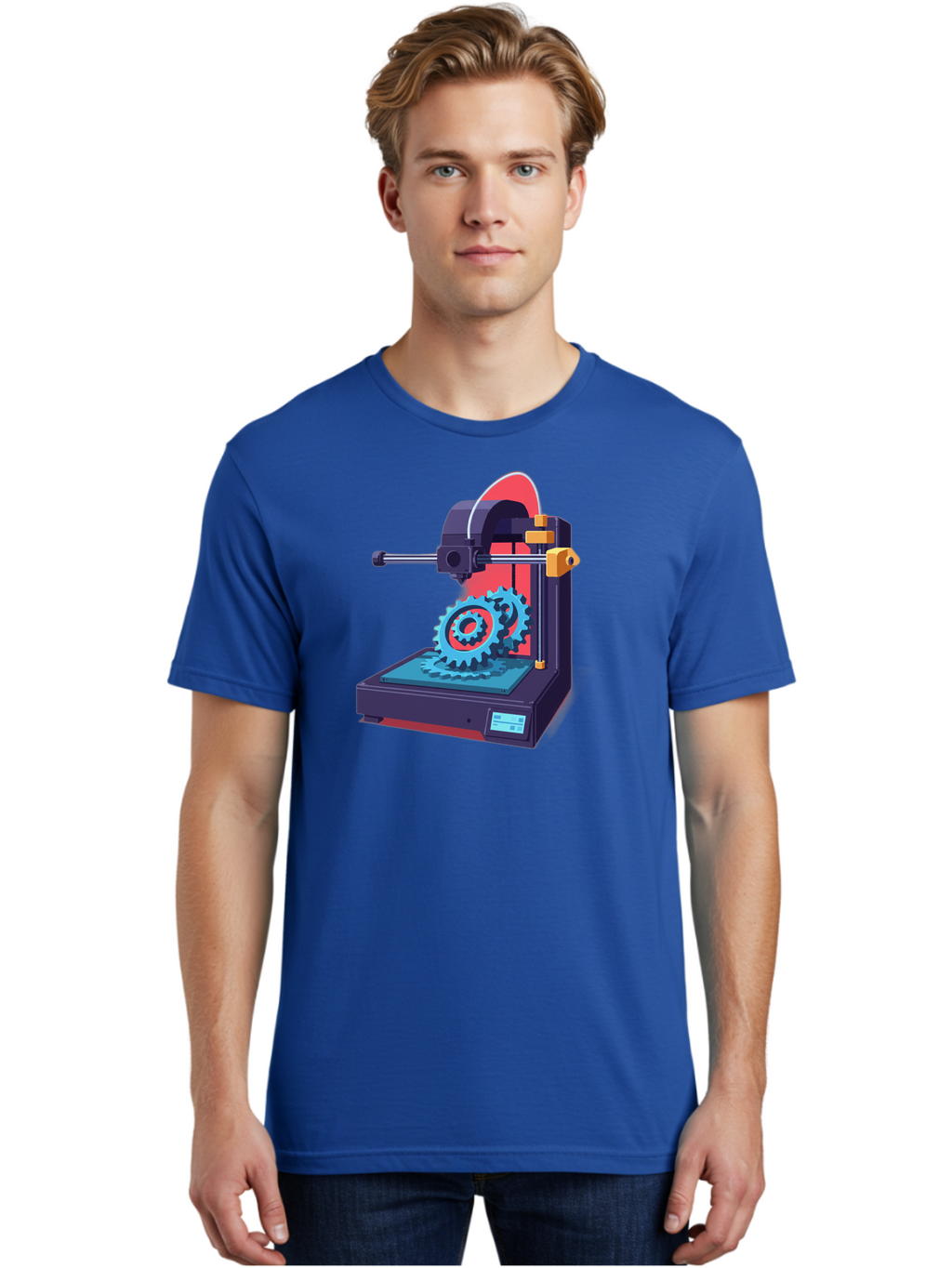 3D-Printer-29 Men'S Graphic Tee, 100% Cotton, Comfortable Casual Summer Wear, Machine Washable, 3D Printing Technology, Additive Manufacturing, Modern Machinery, Mechanical Parts, Digital Fabrication, Innovative Production, Gear Production, Baa023