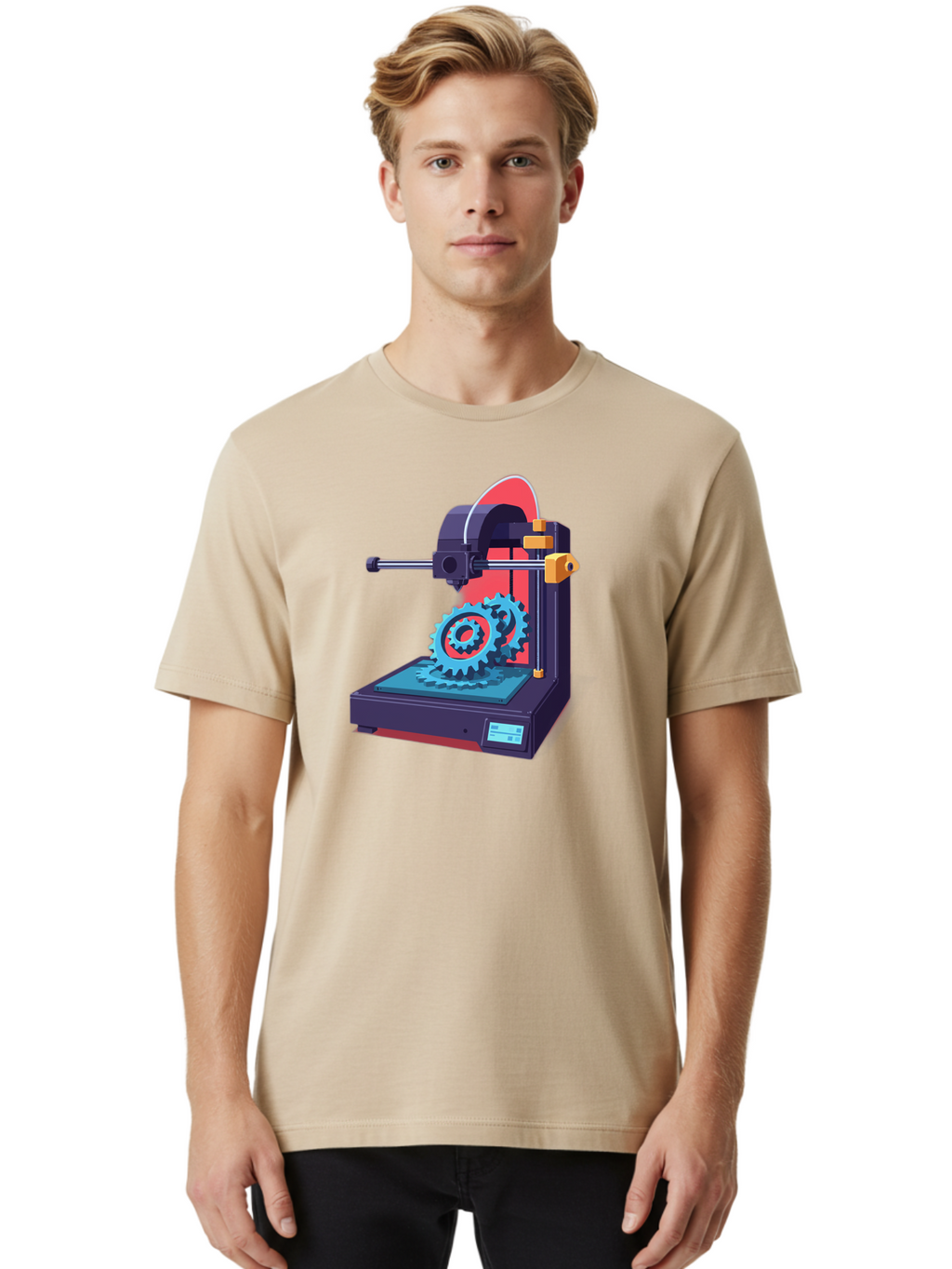3D-Printer-29 Men'S Graphic Tee, 100% Cotton, Comfortable Casual Summer Wear, Machine Washable, 3D Printing Technology, Additive Manufacturing, Modern Machinery, Mechanical Parts, Digital Fabrication, Innovative Production, Gear Production, Baa023