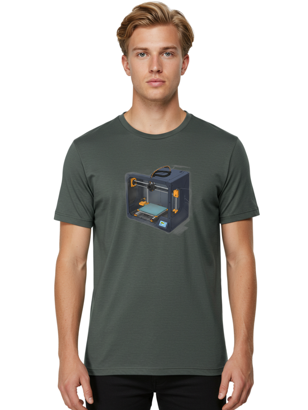 3D-Printer-3 Men'S Graphic Tee, 100% Cotton, Comfortable Casual Summer Wear, Machine Washable, 3D Printing Technology, Additive Manufacturing, Digital Fabrication, Rapid Prototyping, 3D Modeling, Futuristic Design, Innovative Machinery, Baa024