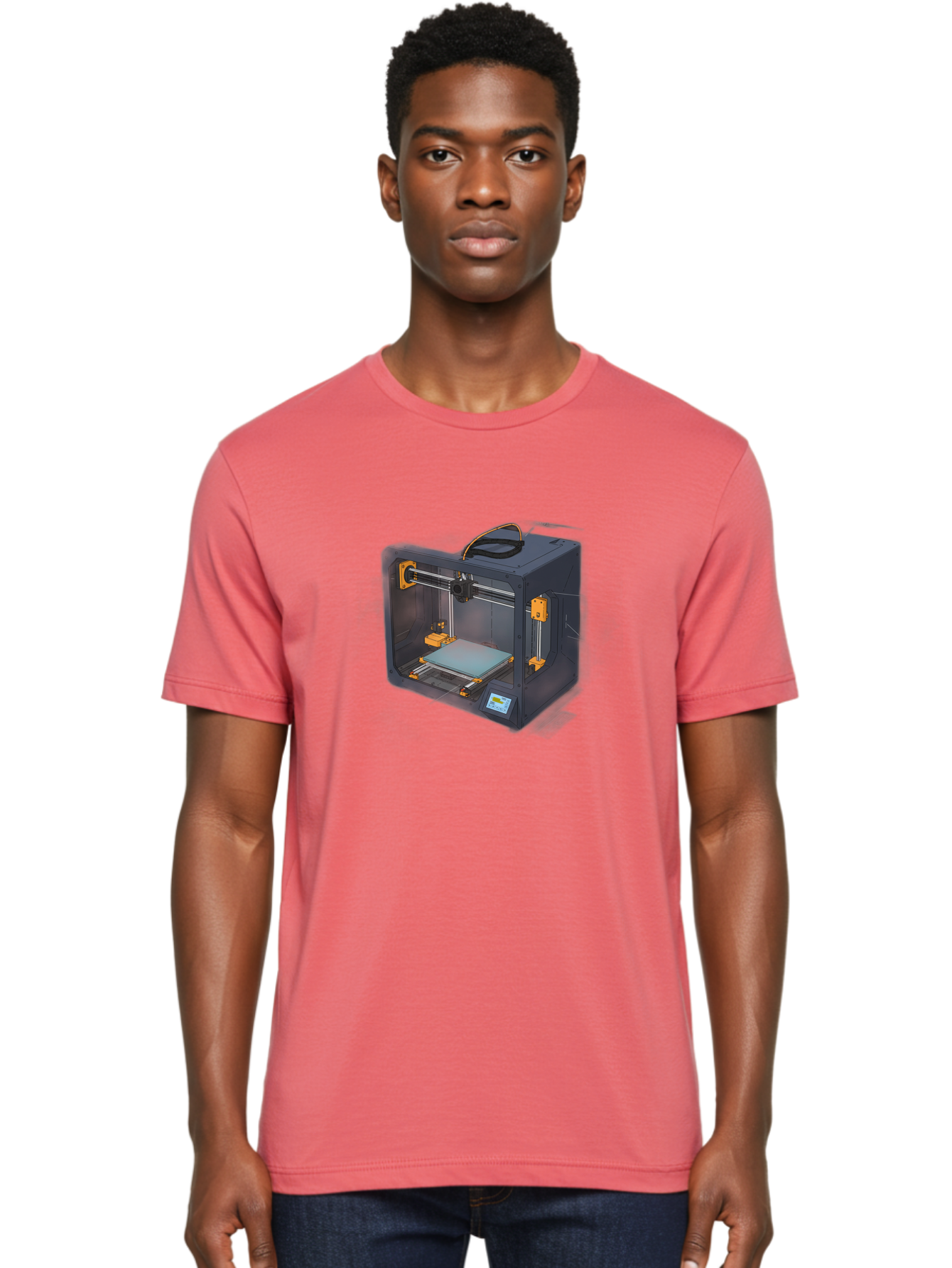 3D-Printer-3 Men'S Graphic Tee, 100% Cotton, Comfortable Casual Summer Wear, Machine Washable, 3D Printing Technology, Additive Manufacturing, Digital Fabrication, Rapid Prototyping, 3D Modeling, Futuristic Design, Innovative Machinery, Baa024