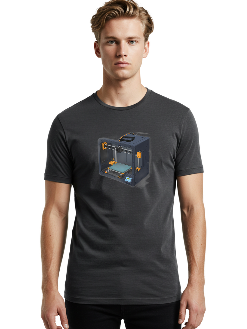 3D-Printer-3 Men'S Graphic Tee, 100% Cotton, Comfortable Casual Summer Wear, Machine Washable, 3D Printing Technology, Additive Manufacturing, Digital Fabrication, Rapid Prototyping, 3D Modeling, Futuristic Design, Innovative Machinery, Baa024