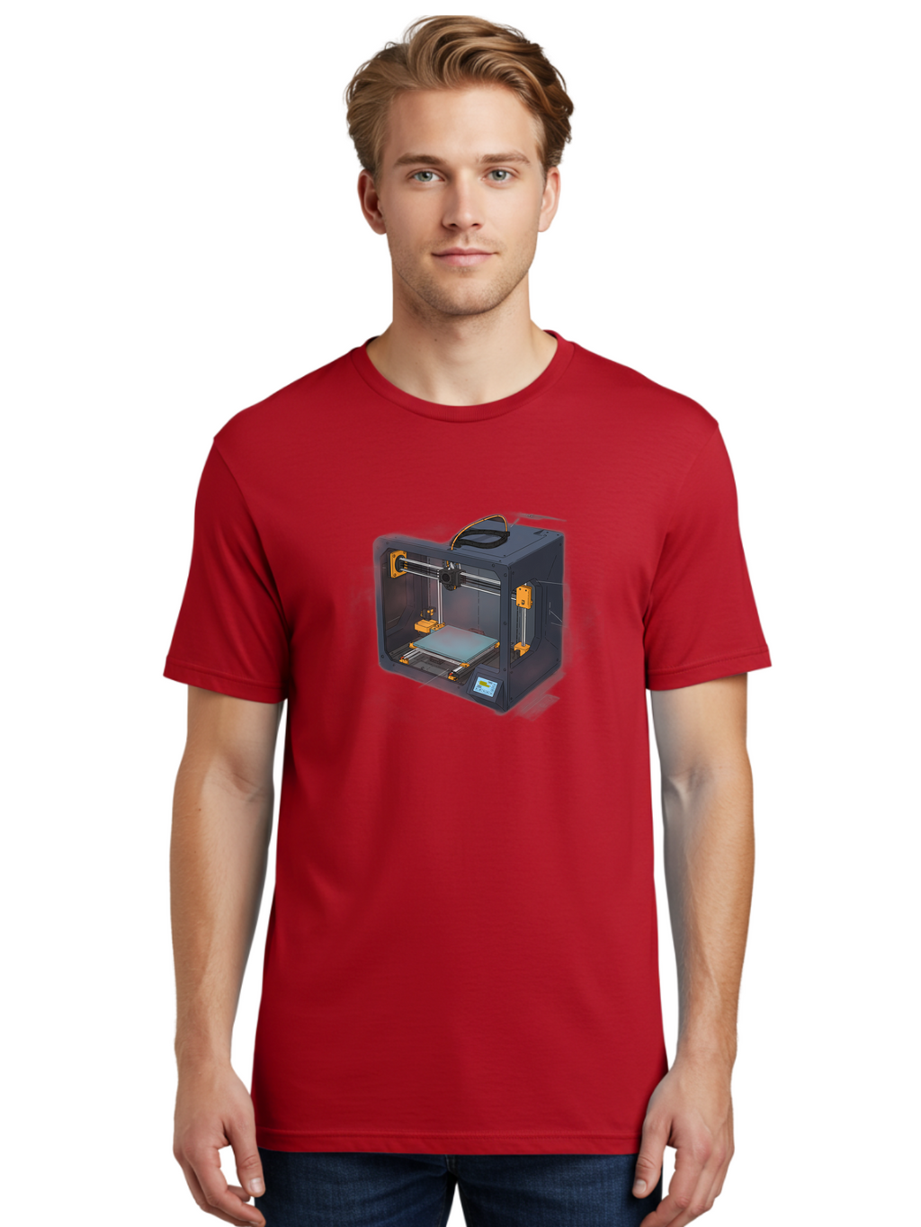 3D-Printer-3 Men'S Graphic Tee, 100% Cotton, Comfortable Casual Summer Wear, Machine Washable, 3D Printing Technology, Additive Manufacturing, Digital Fabrication, Rapid Prototyping, 3D Modeling, Futuristic Design, Innovative Machinery, Baa024