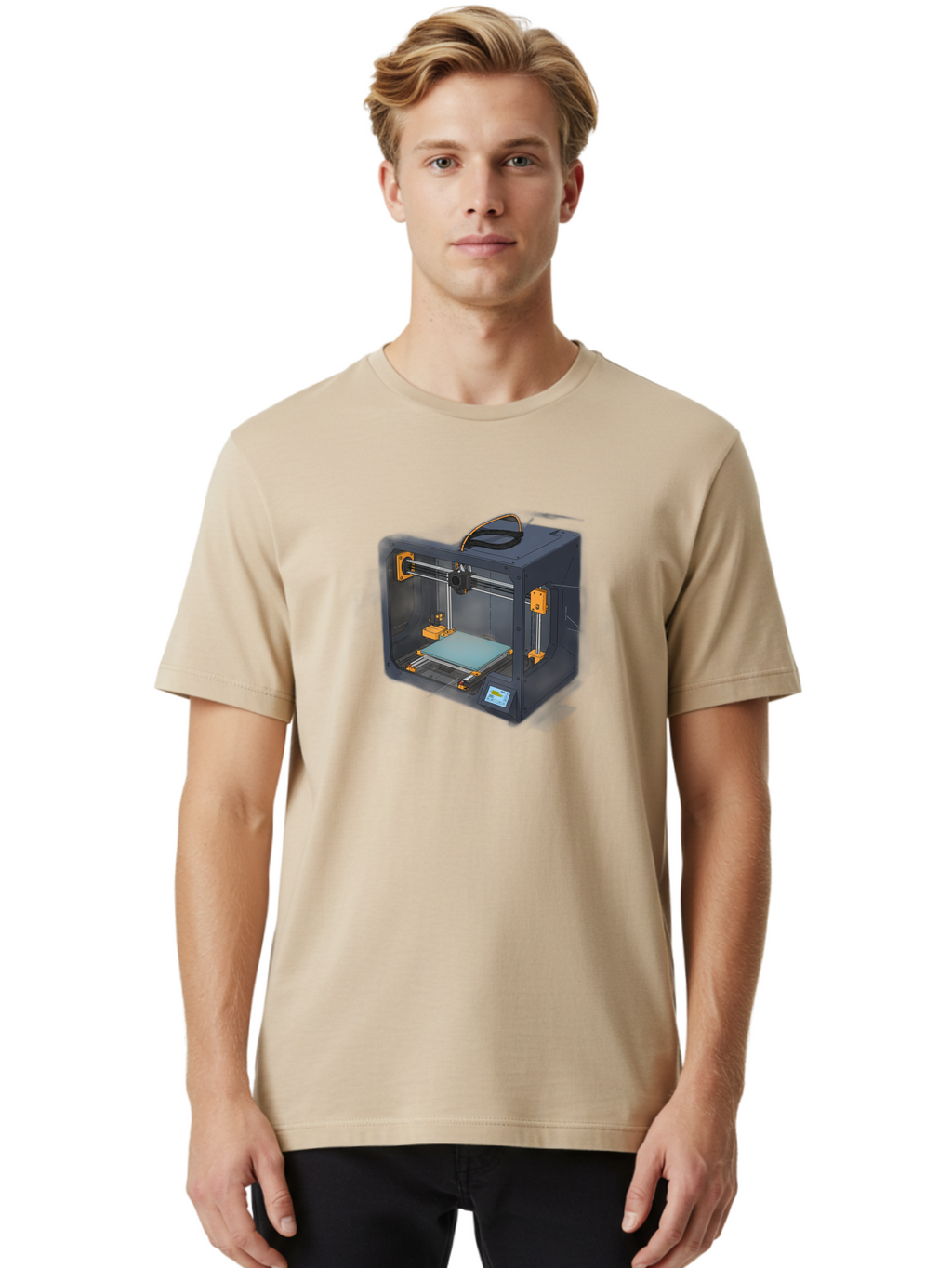 3D-Printer-3 Men'S Graphic Tee, 100% Cotton, Comfortable Casual Summer Wear, Machine Washable, 3D Printing Technology, Additive Manufacturing, Digital Fabrication, Rapid Prototyping, 3D Modeling, Futuristic Design, Innovative Machinery, Baa024