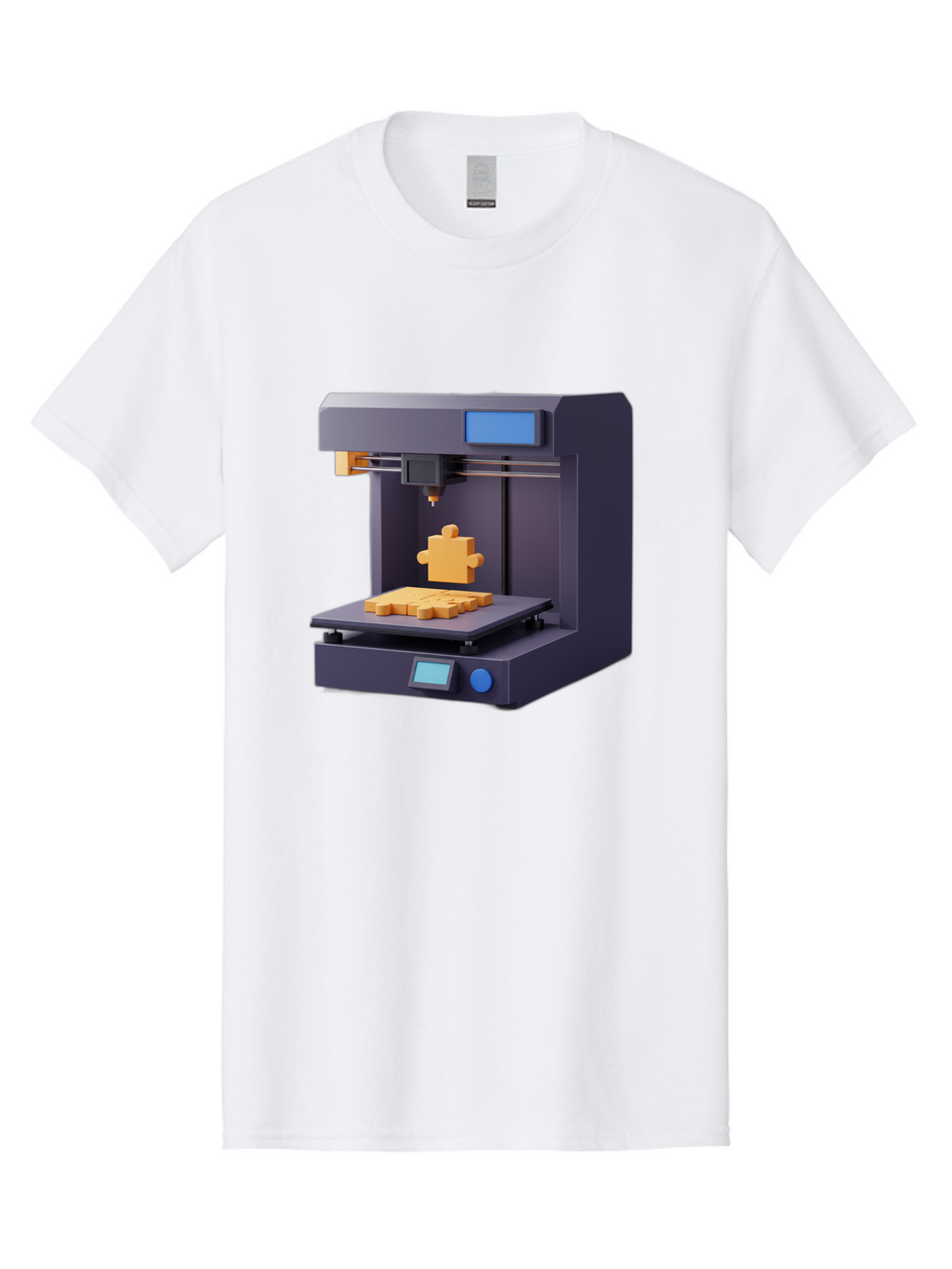 3D-Printer-30 Men'S Graphic Tee, 100% Cotton, Comfortable Casual Summer Wear, Machine Washable, 3D Printing Technology, Additive Manufacturing, Puzzle Piece Being Printed, Modern Machinery, Digital Fabrication, 3D Modeling, Yellow Plastic, Baa025