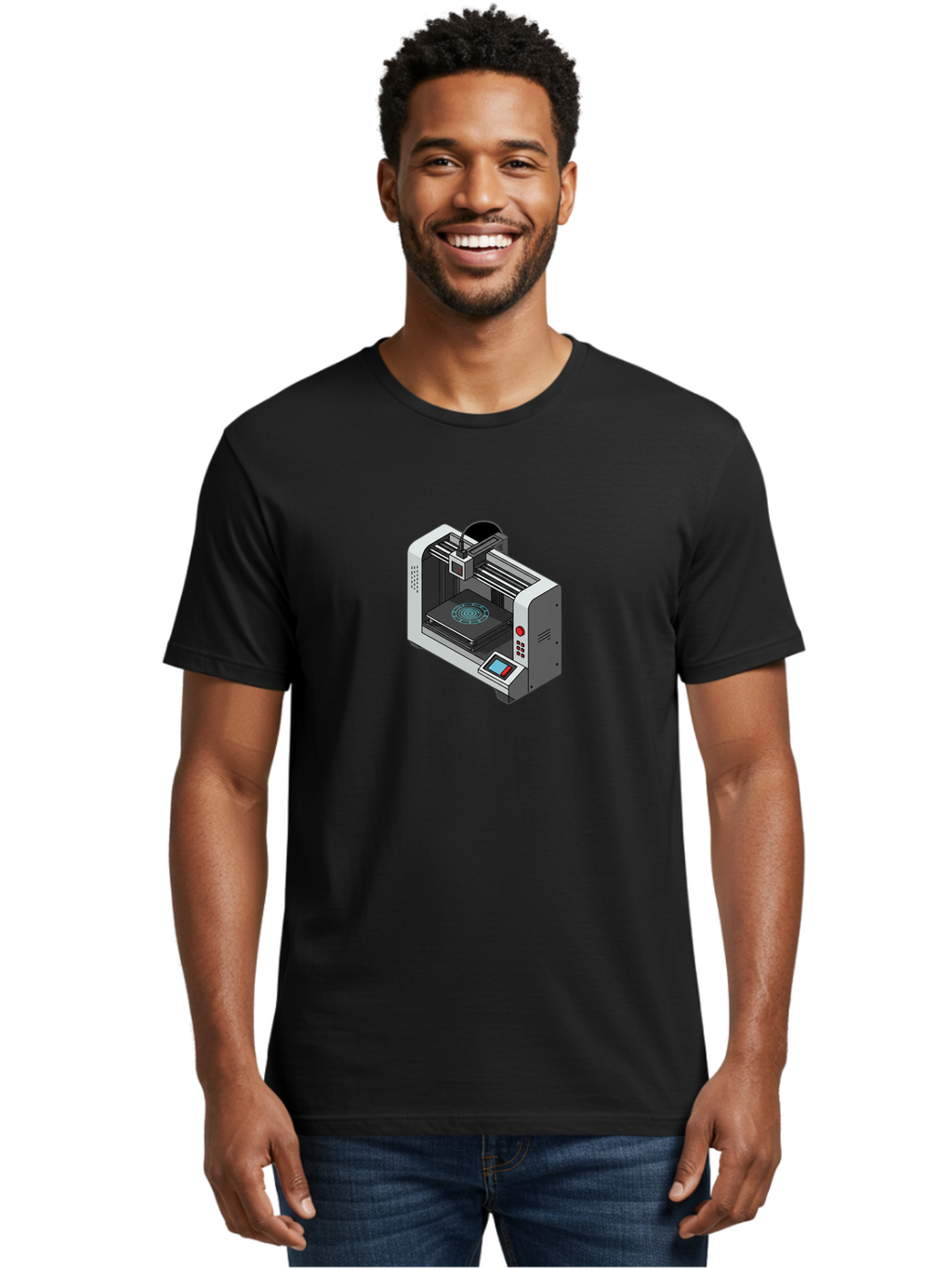 3D-Printer-33 Men'S Graphic Tee, 100% Cotton, Comfortable Casual Summer Wear, Machine Washable, 3D Printing Technology, Additive Manufacturing, Digital Fabrication, Rapid Prototyping, Industrial Design, Futuristic Machinery, Baa028