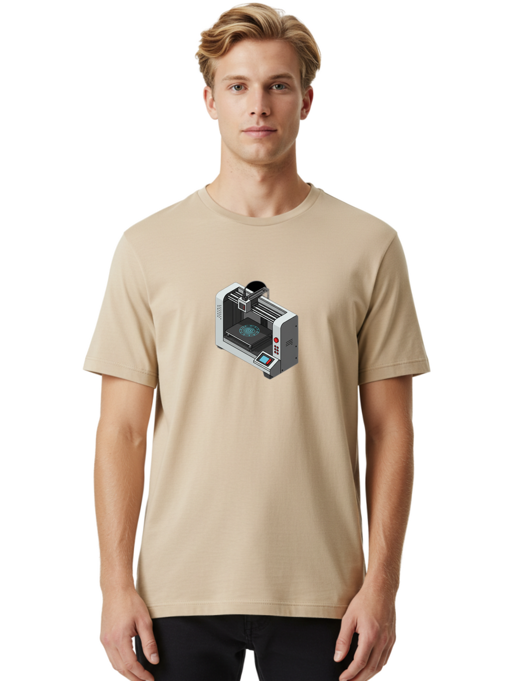 3D-Printer-33 Men'S Graphic Tee, 100% Cotton, Comfortable Casual Summer Wear, Machine Washable, 3D Printing Technology, Additive Manufacturing, Digital Fabrication, Rapid Prototyping, Industrial Design, Futuristic Machinery, Baa028