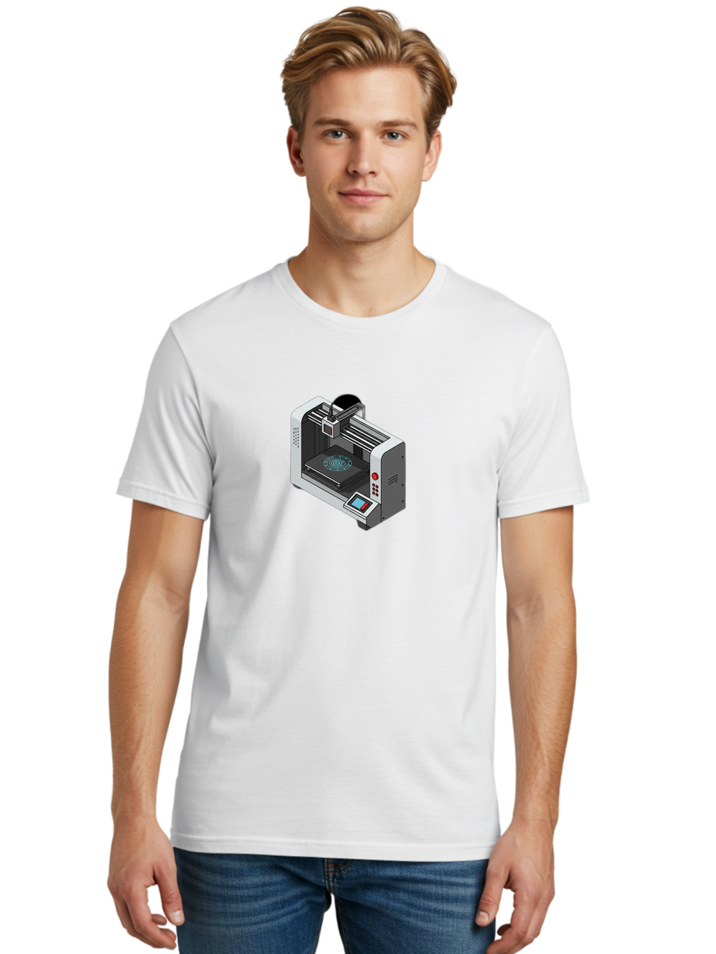 3D-Printer-33 Men'S Graphic Tee, 100% Cotton, Comfortable Casual Summer Wear, Machine Washable, 3D Printing Technology, Additive Manufacturing, Digital Fabrication, Rapid Prototyping, Industrial Design, Futuristic Machinery, Baa028