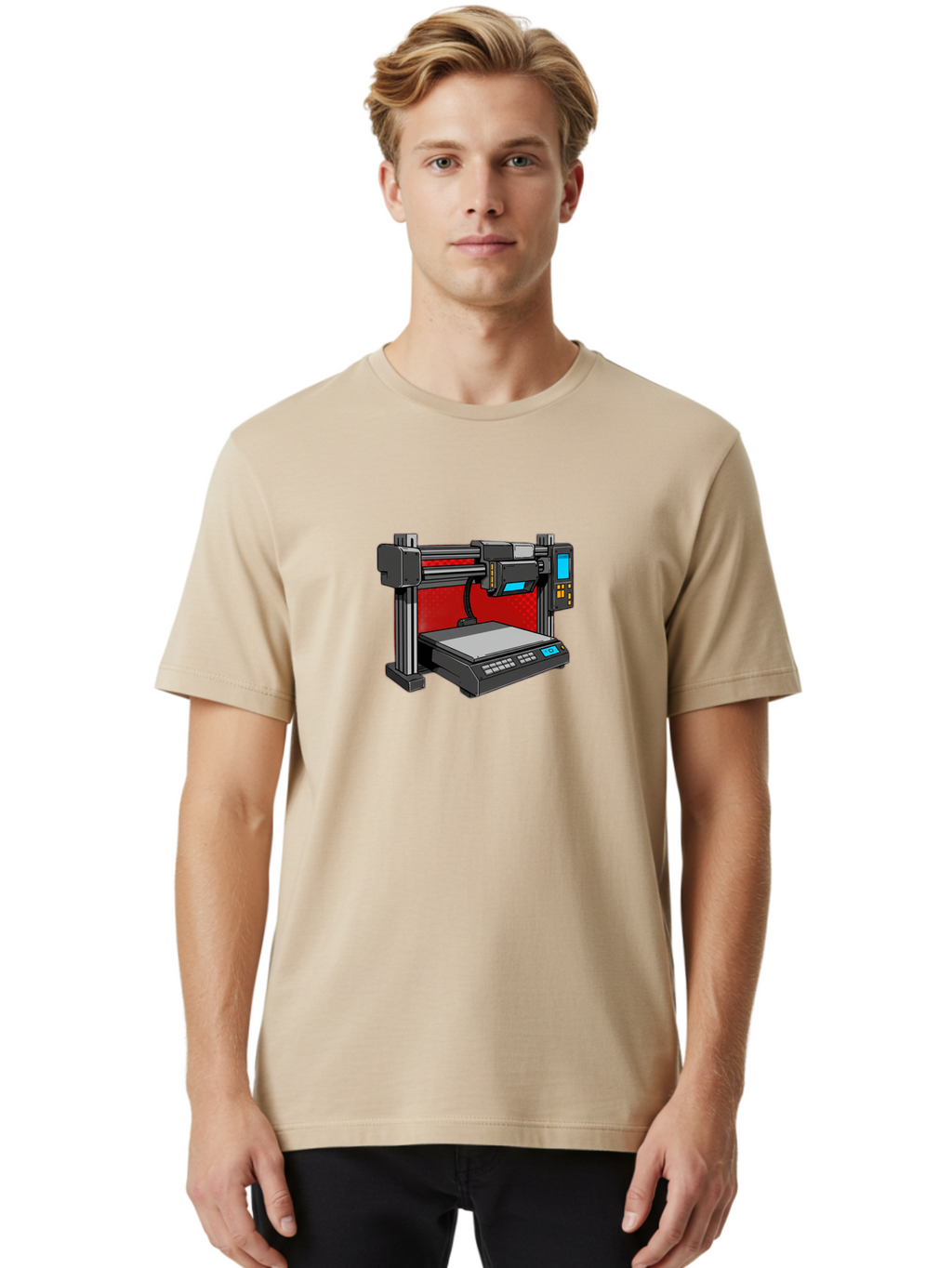 3D-Printer-34 Men'S Graphic Tee, 100% Cotton, Comfortable Casual Summer Wear, Machine Washable, 3D Printing Technology, Additive Manufacturing, Futuristic Machine, Digital Fabrication, Precise Printing, Industrial Design, Baa029