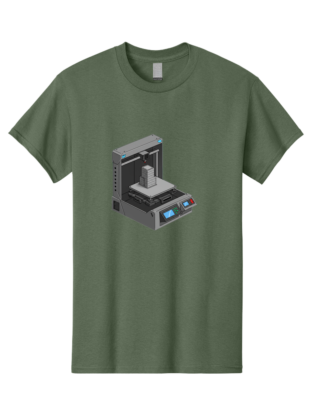 3D-Printer-36 Men'S Graphic Tee, 100% Cotton, Comfortable Casual Summer Wear, Machine Washable, 3D Printing Technology, Additive Manufacturing, Gray 3D Printer, Control Panel, Digital Display, Printing Process, Cube-Shaped Object, Baa031