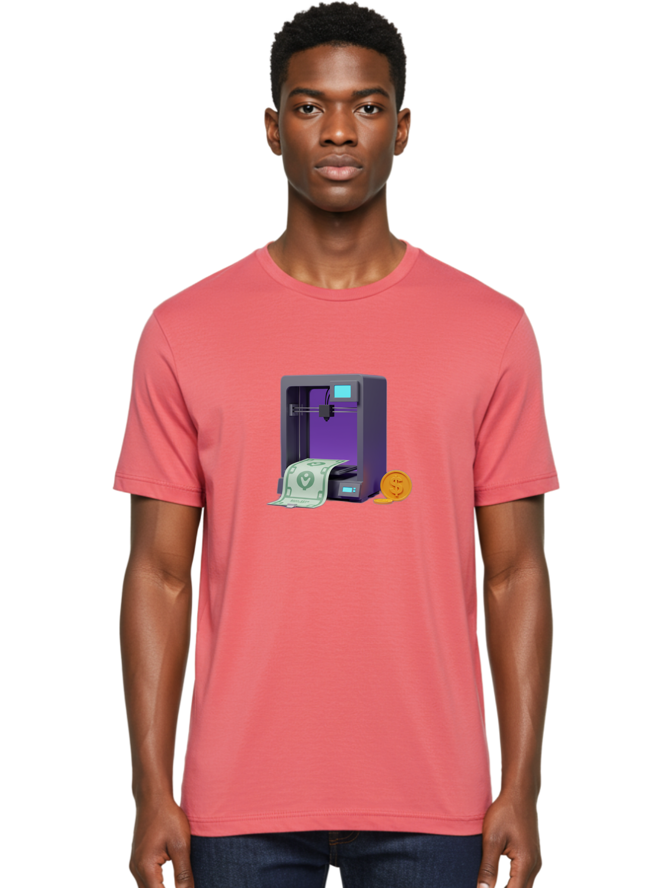 3D-Printer-37 Men'S Graphic Tee, 100% Cotton, Comfortable Casual Summer Wear, Machine Washable, 3D Printing Technology, Money Printing, Dollar Bill, Coins, Financial Gain, Innovative Machinery, Futuristic Design, Cash Generation Baa032