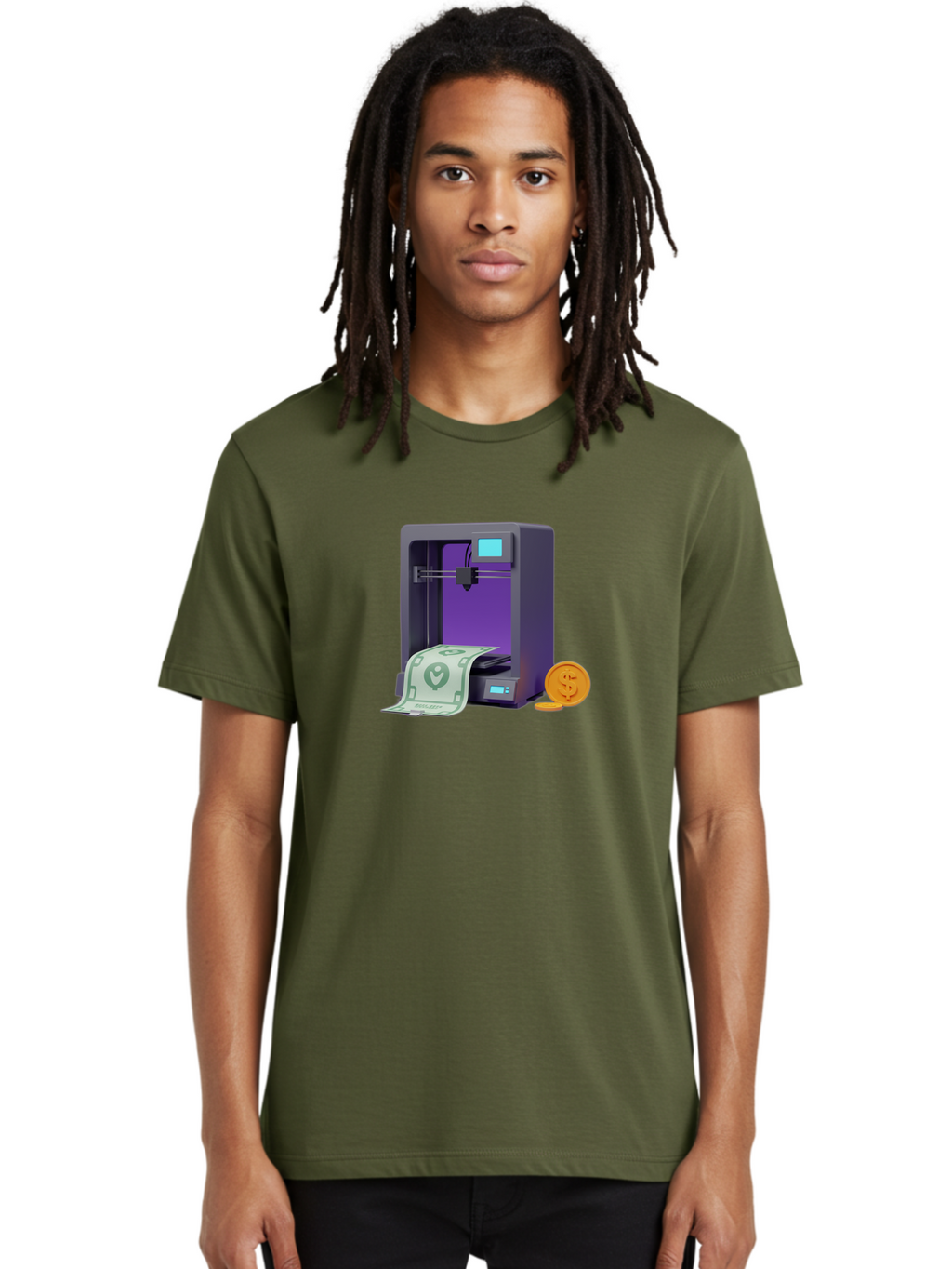 3D-Printer-37 Men'S Graphic Tee, 100% Cotton, Comfortable Casual Summer Wear, Machine Washable, 3D Printing Technology, Money Printing, Dollar Bill, Coins, Financial Gain, Innovative Machinery, Futuristic Design, Cash Generation Baa032