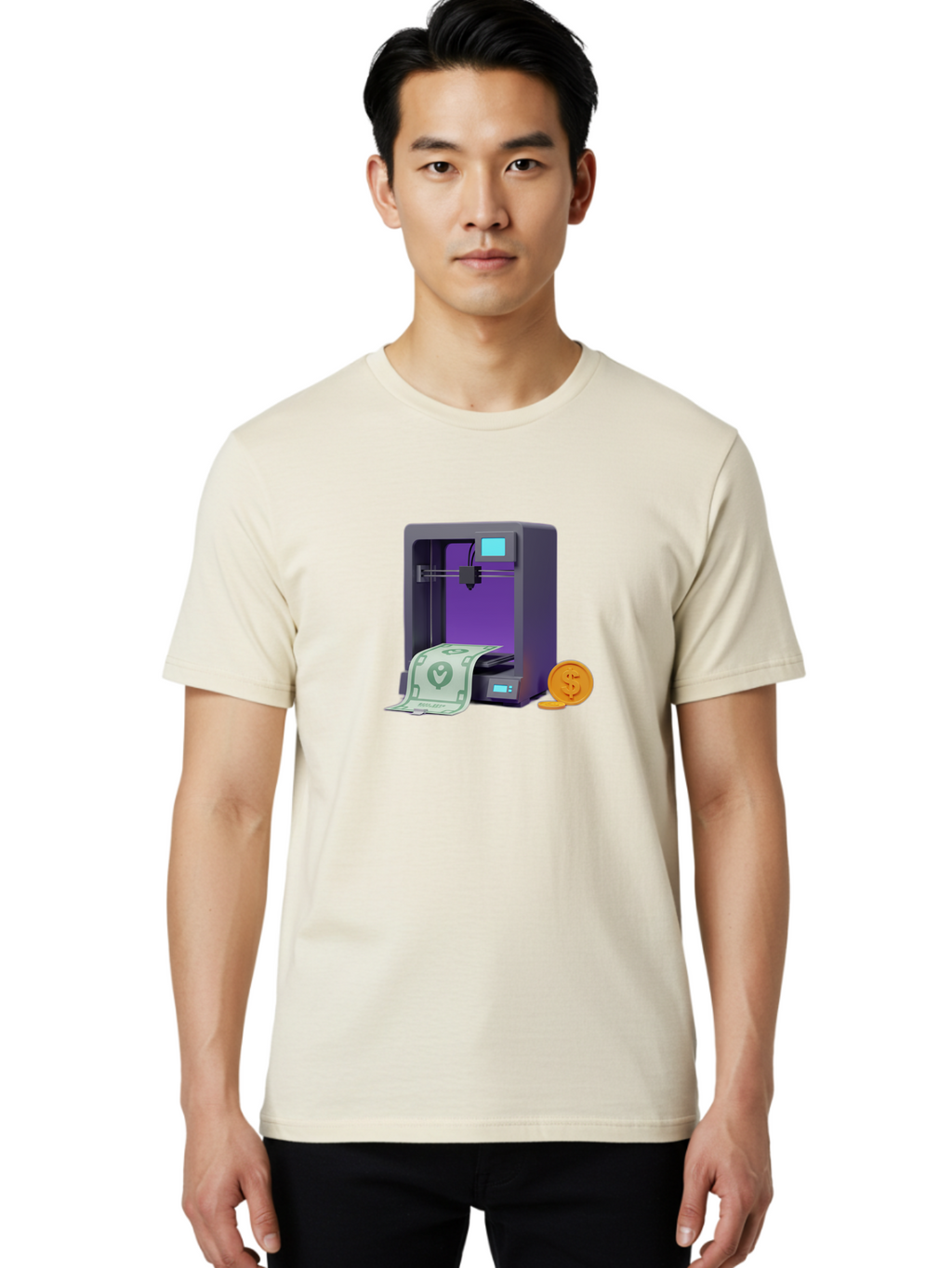3D-Printer-37 Men'S Graphic Tee, 100% Cotton, Comfortable Casual Summer Wear, Machine Washable, 3D Printing Technology, Money Printing, Dollar Bill, Coins, Financial Gain, Innovative Machinery, Futuristic Design, Cash Generation Baa032