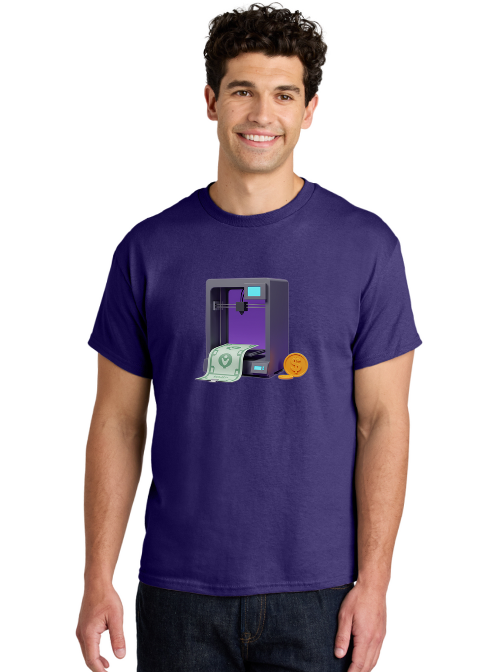 3D-Printer-37 Men'S Graphic Tee, 100% Cotton, Comfortable Casual Summer Wear, Machine Washable, 3D Printing Technology, Money Printing, Dollar Bill, Coins, Financial Gain, Innovative Machinery, Futuristic Design, Cash Generation Baa032