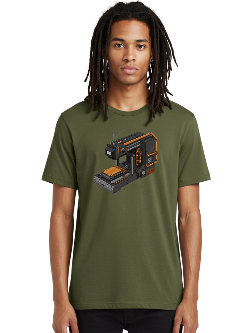 3D-Printer-38 Men'S Graphic Tee, 100% Cotton, Comfortable Casual Summer Wear, Machine Washable, Industrial 3D Printing Technology, Futuristic Manufacturing, Copper Piping, Black Metal Machinery, High-Precision Engineering, Innovative Design, Baa033