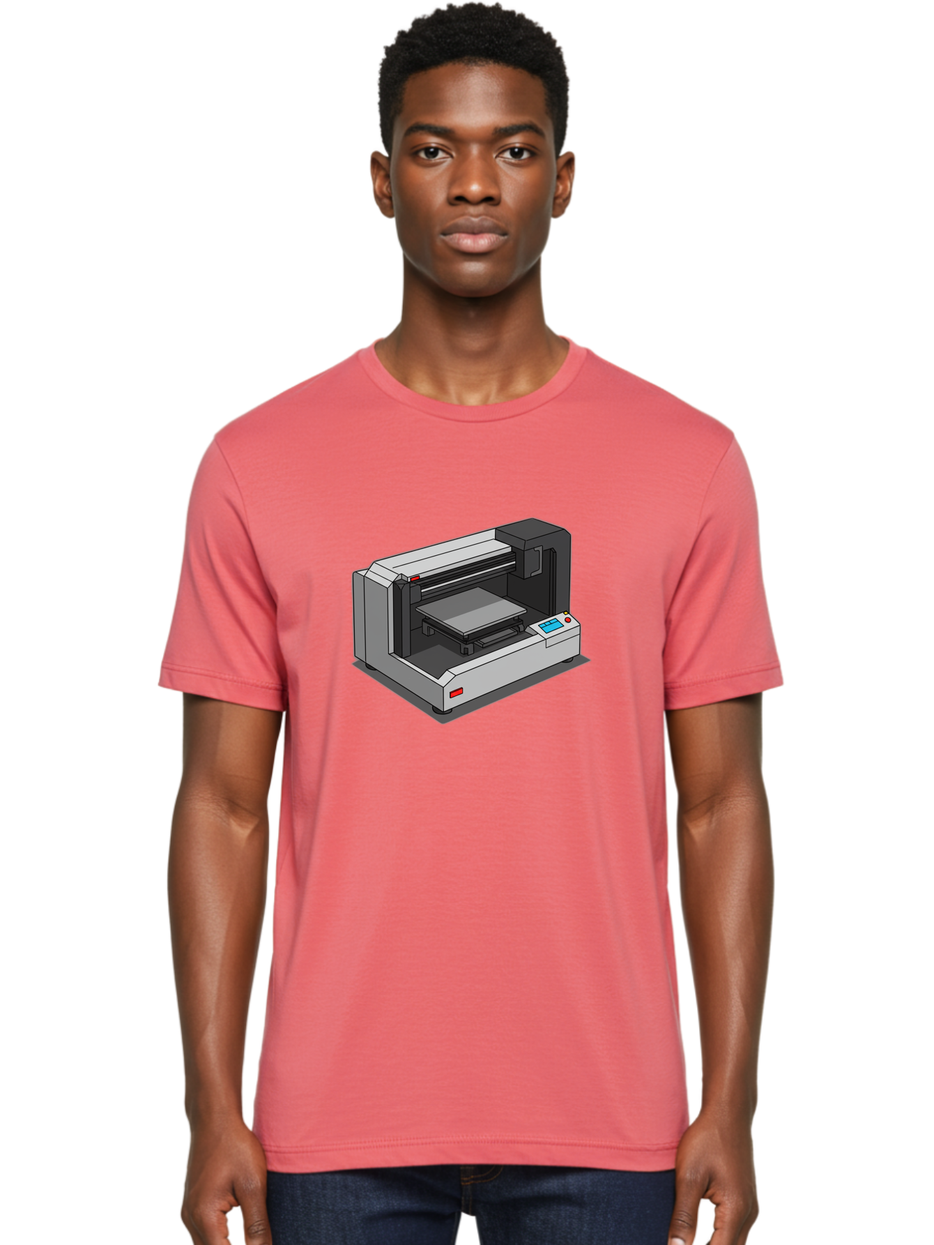 3D-Printer-39 Men'S Graphic Tee, 100% Cotton, Comfortable Casual Summer Wear, Machine Washable, 3D Printing Technology, Digital Fabrication, Additive Manufacturing, Rapid Prototyping, Industrial Design, Futuristic Machinery, Control Panel, Baa034