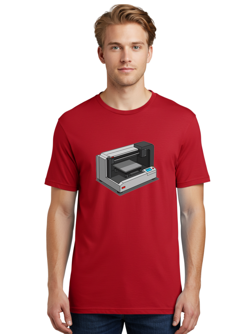 3D-Printer-39 Men'S Graphic Tee, 100% Cotton, Comfortable Casual Summer Wear, Machine Washable, 3D Printing Technology, Digital Fabrication, Additive Manufacturing, Rapid Prototyping, Industrial Design, Futuristic Machinery, Control Panel, Baa034