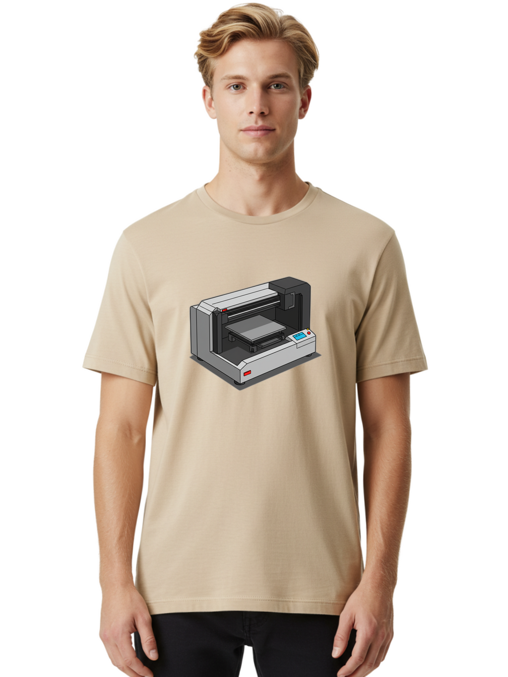 3D-Printer-39 Men'S Graphic Tee, 100% Cotton, Comfortable Casual Summer Wear, Machine Washable, 3D Printing Technology, Digital Fabrication, Additive Manufacturing, Rapid Prototyping, Industrial Design, Futuristic Machinery, Control Panel, Baa034